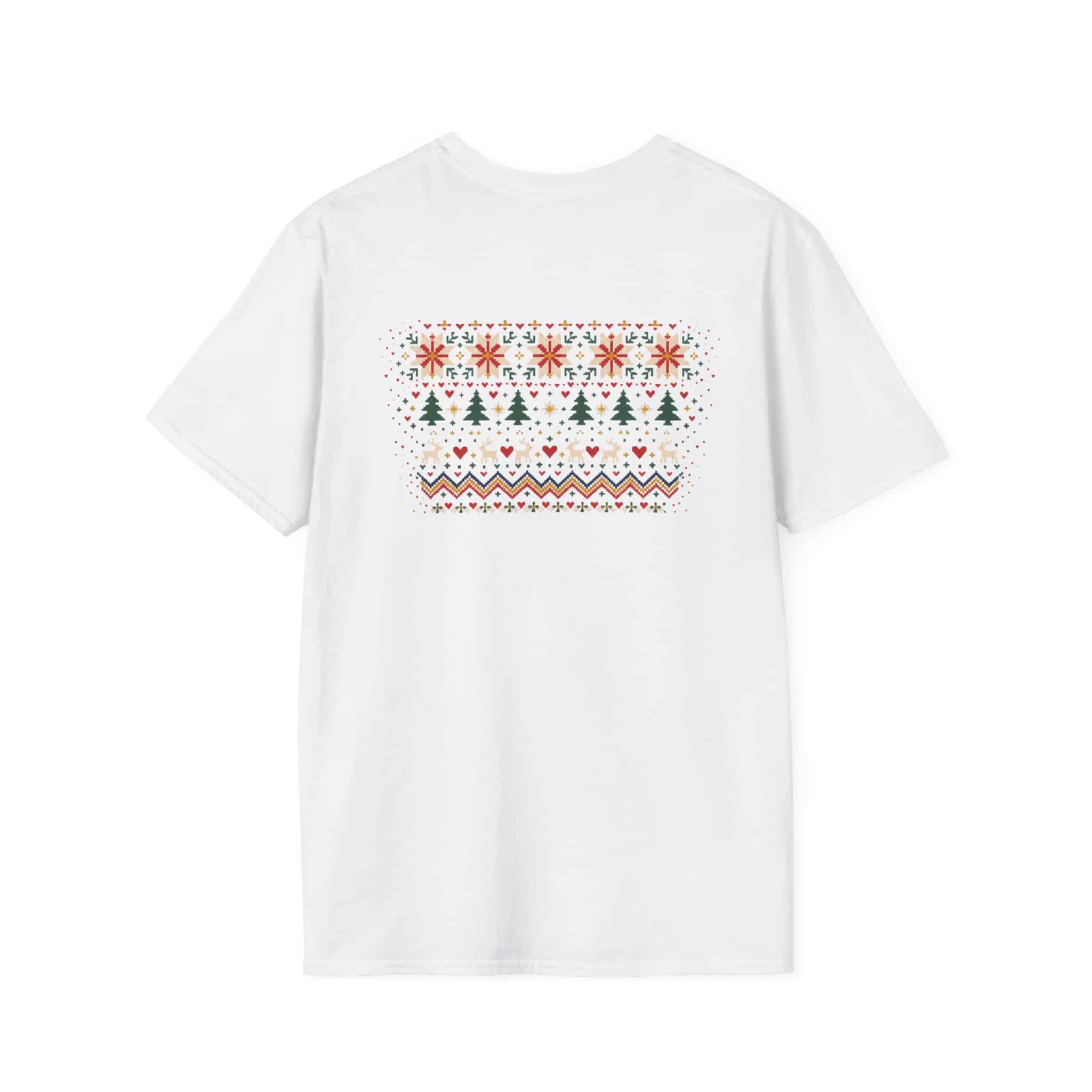Fair Isle Reindeer Unisex Softstyle T-Shirt - Knit-Look Christmas Graphic Tee - Image 3