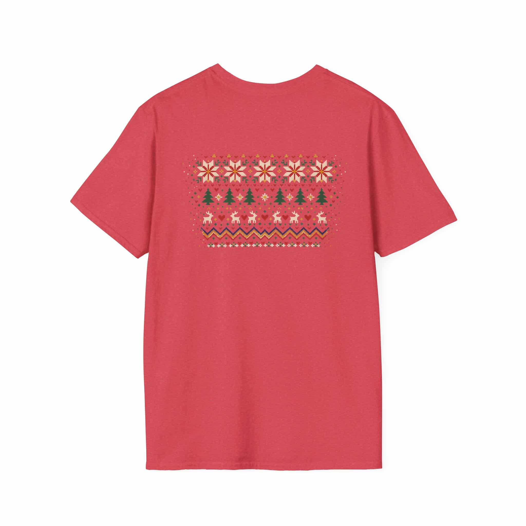 Fair Isle Reindeer Unisex Softstyle T-Shirt - Knit-Look Christmas Graphic Tee - Image 38