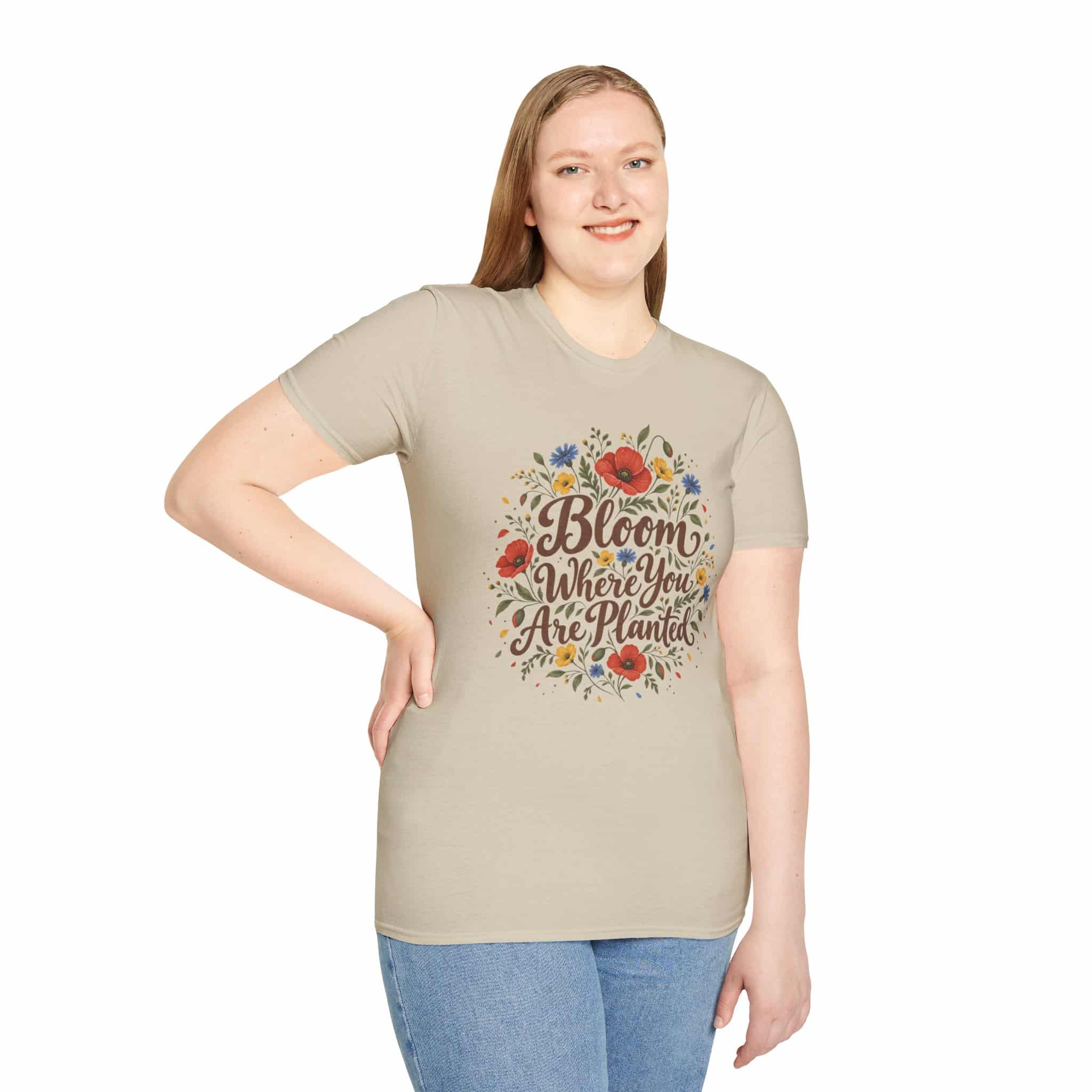 Bloom Where You Are Planted Unisex Softstyle T-Shirt - Wildflower Quote Graphic Tee - Image 12