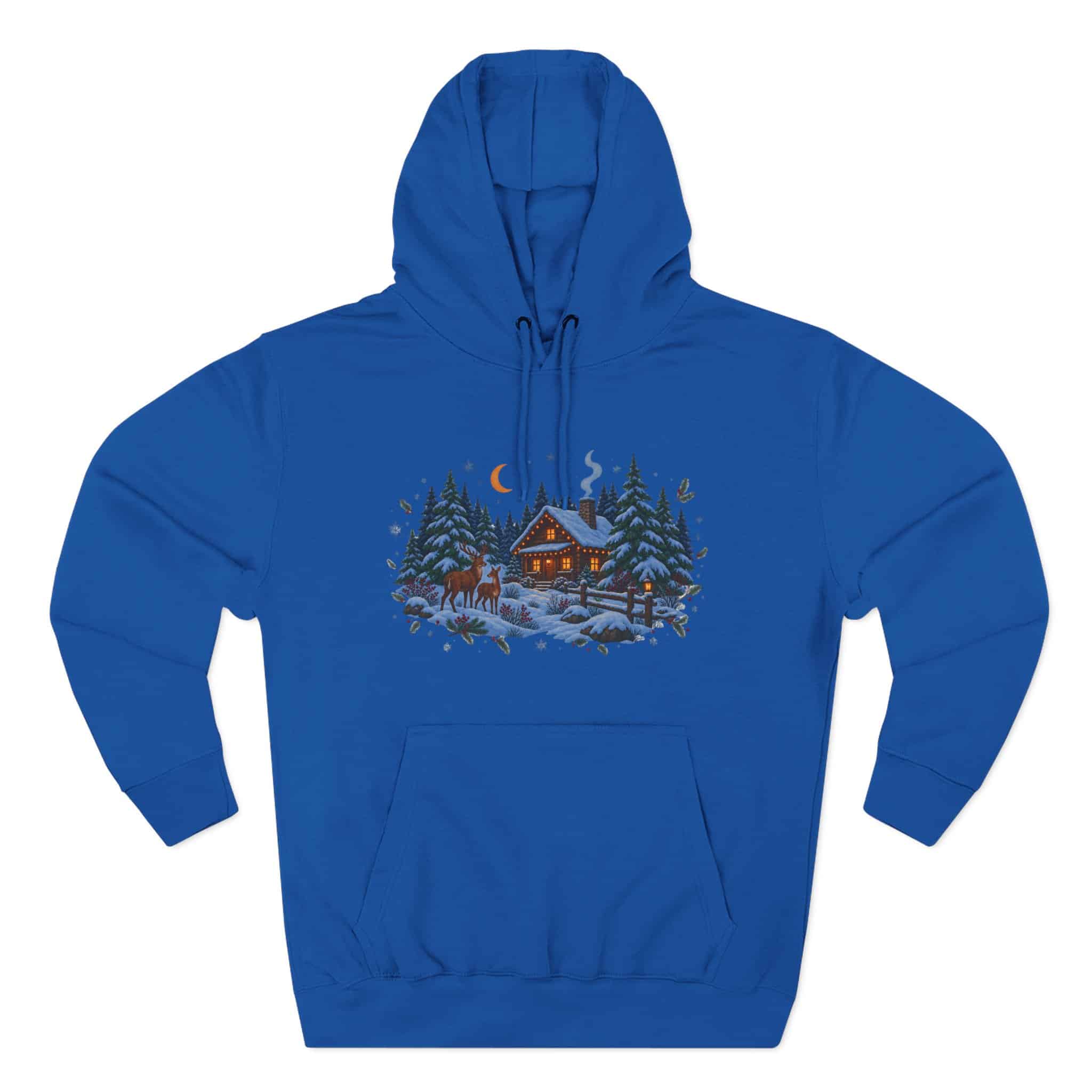 Woodland Winter Cabin Hoodie - Cozy Christmas Forest Stag Pine Trees Snowy Cabin Hoodie - Image 28