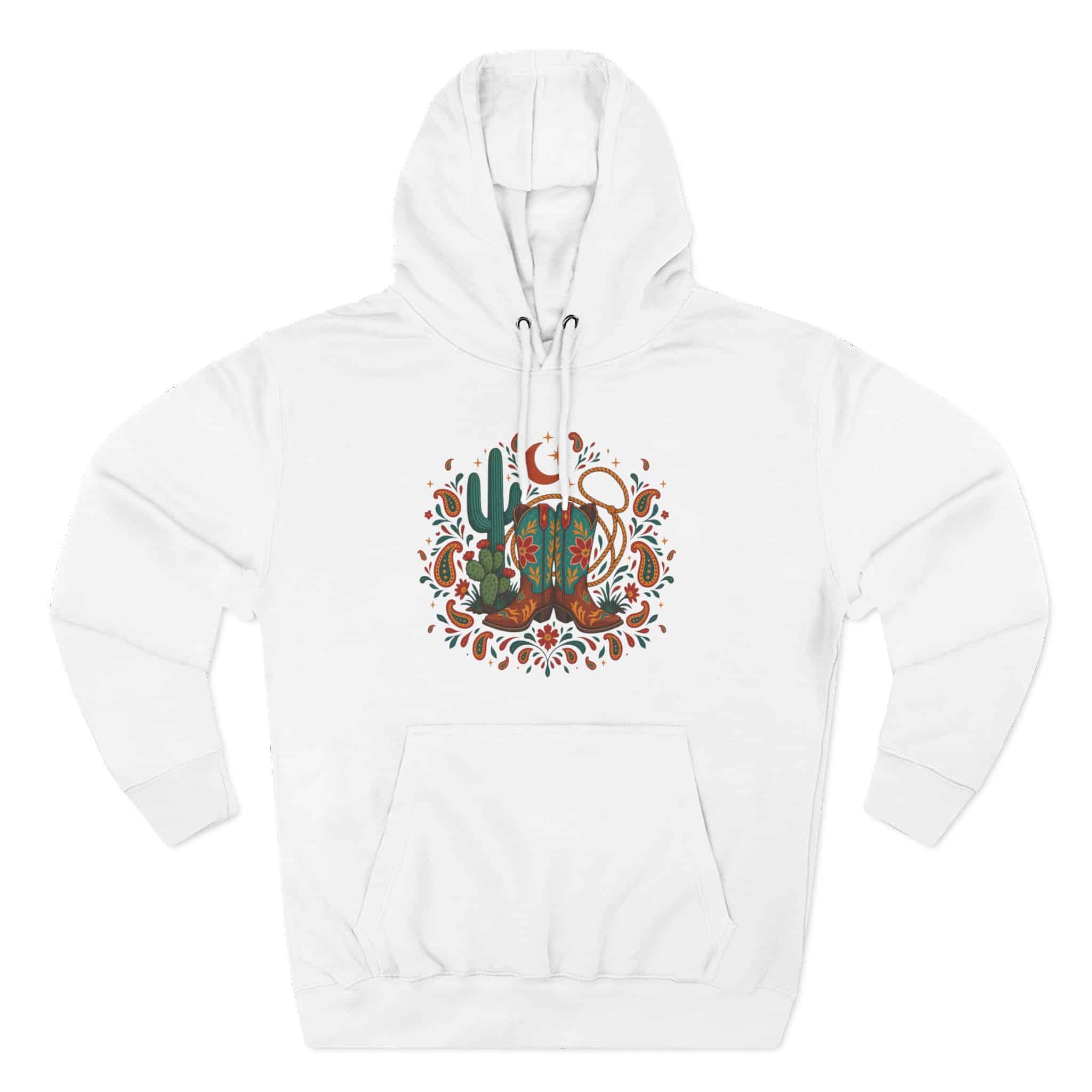 Western Desert Cowgirl Hoodie - Cowboy Boots Cactus Bandana Paisley Boho Hoodie - Image 3