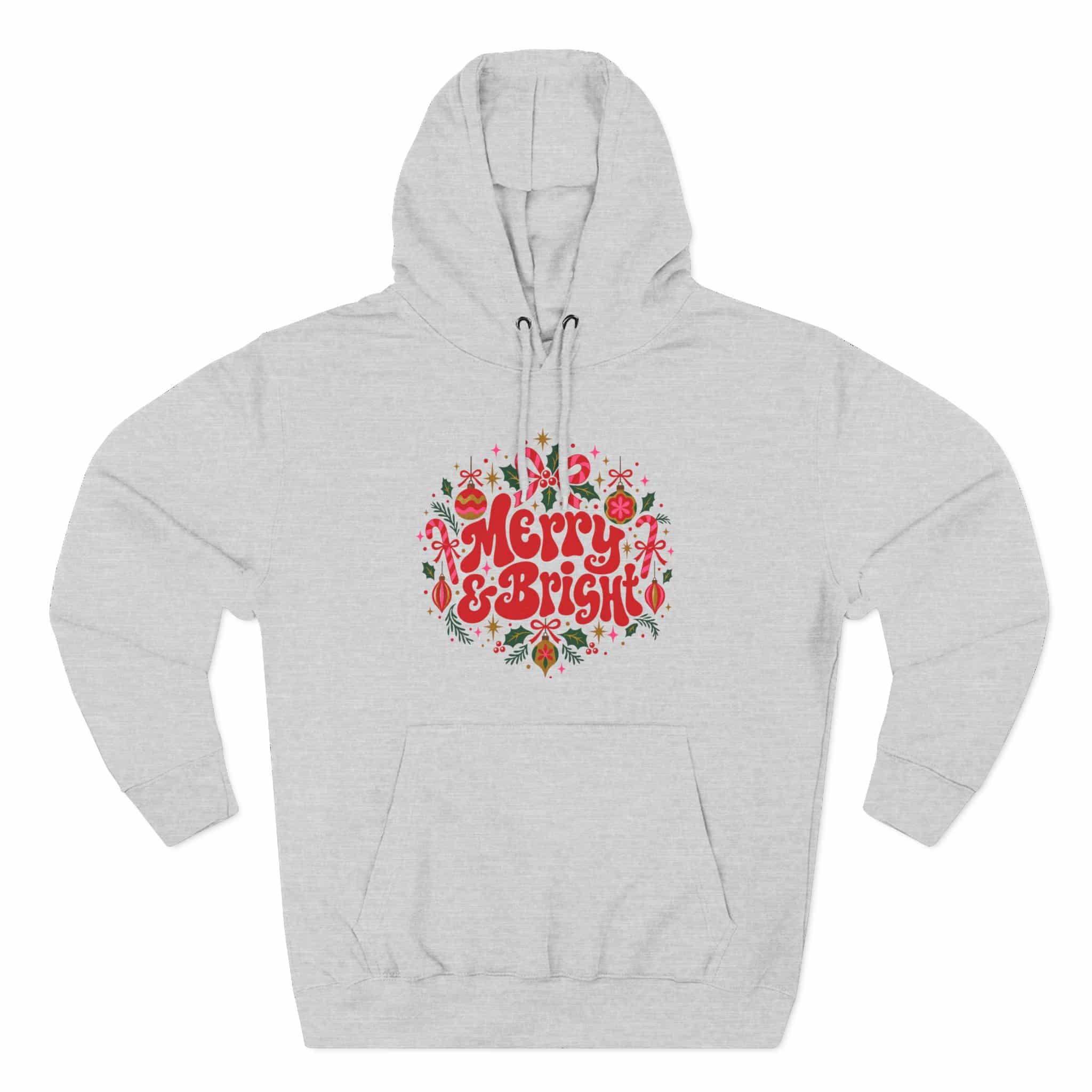 Merry and Bright Christmas Hoodie - Retro Groovy Holiday Ornaments Candy Cane Christmas Hoodie - Image 8