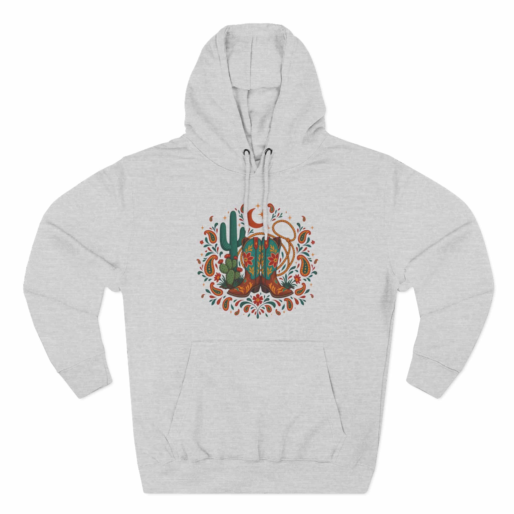 Western Desert Cowgirl Hoodie - Cowboy Boots Cactus Bandana Paisley Boho Hoodie - Image 8
