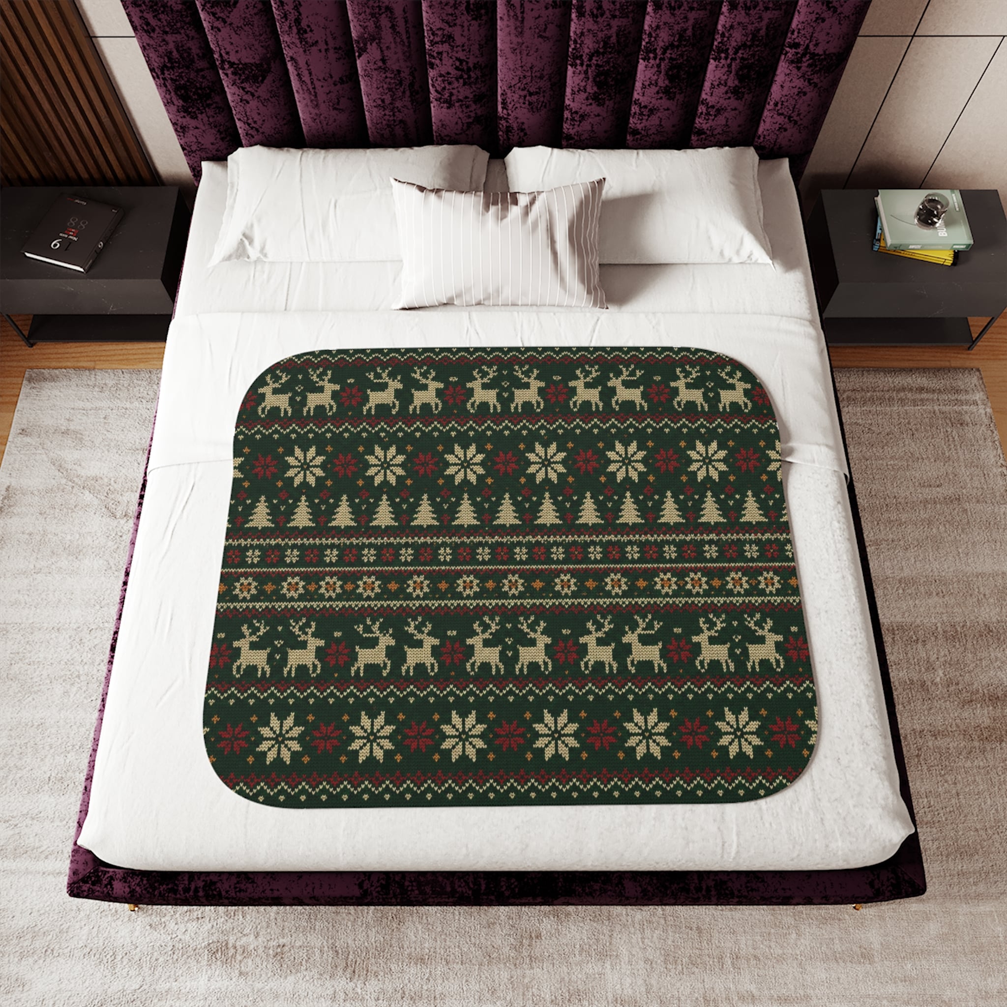 Christmas Fair Isle Sherpa Blanket — Cozy Reindeer & Tree Throw - Image 13