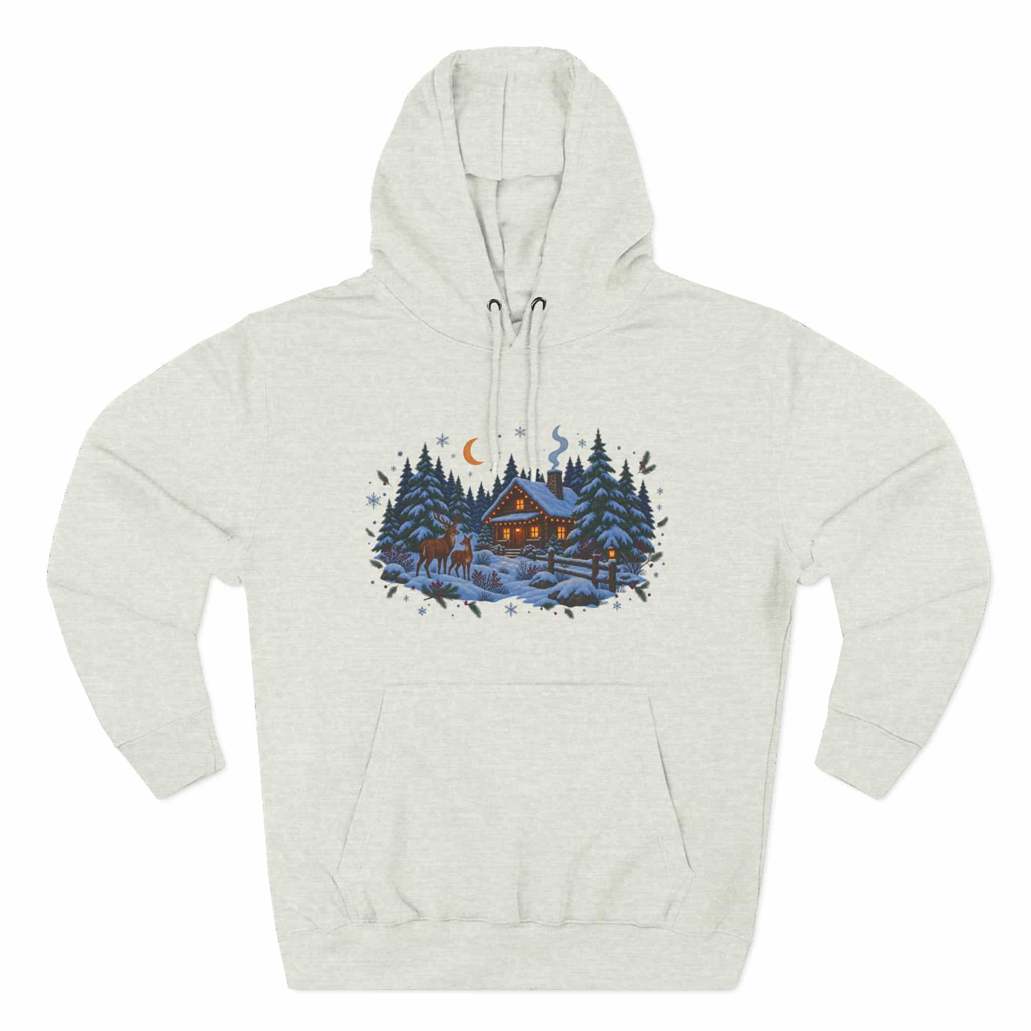 Woodland Winter Cabin Hoodie - Cozy Christmas Forest Stag Pine Trees Snowy Cabin Hoodie - Image 23