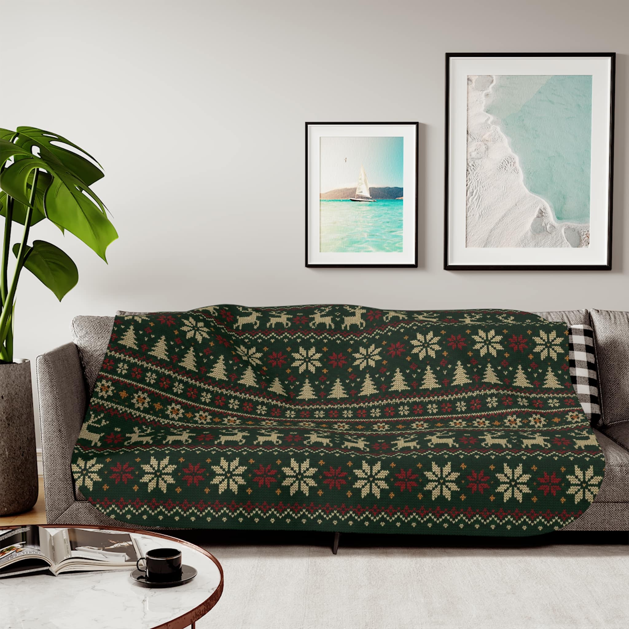 Christmas Fair Isle Sherpa Blanket — Cozy Reindeer & Tree Throw - Image 24