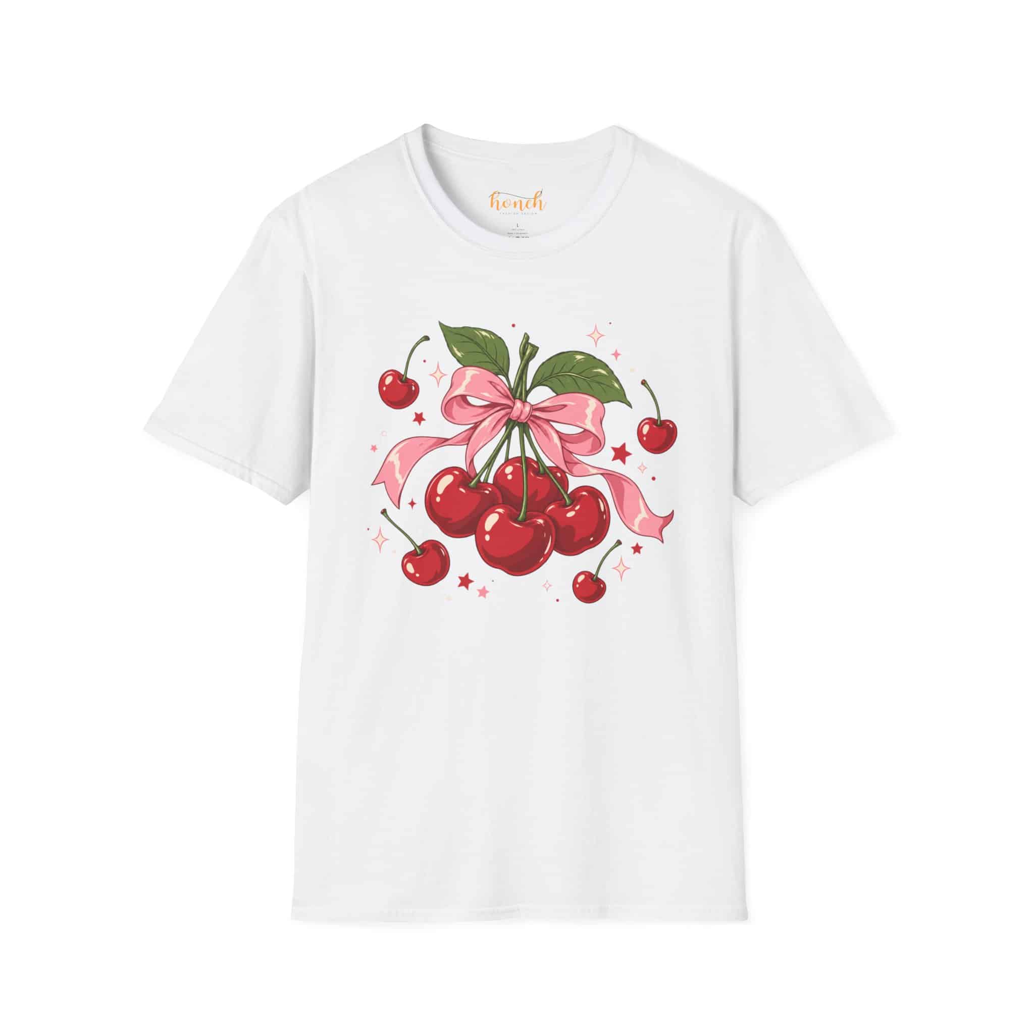 Cherry Pop Unisex Softstyle T-Shirt - Retro Cherry Graphic Tee - Image 2