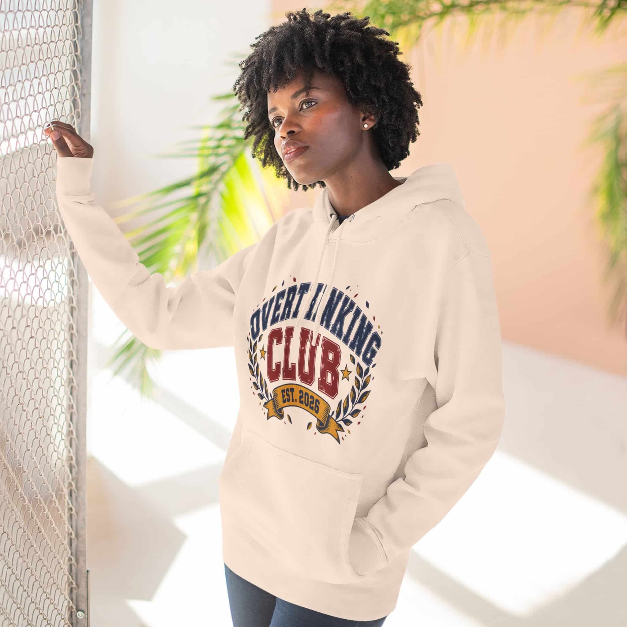 Overthinking Club Hoodie - Funny Vintage Collegiate Varsity Style Humor Hoodie - Image 16