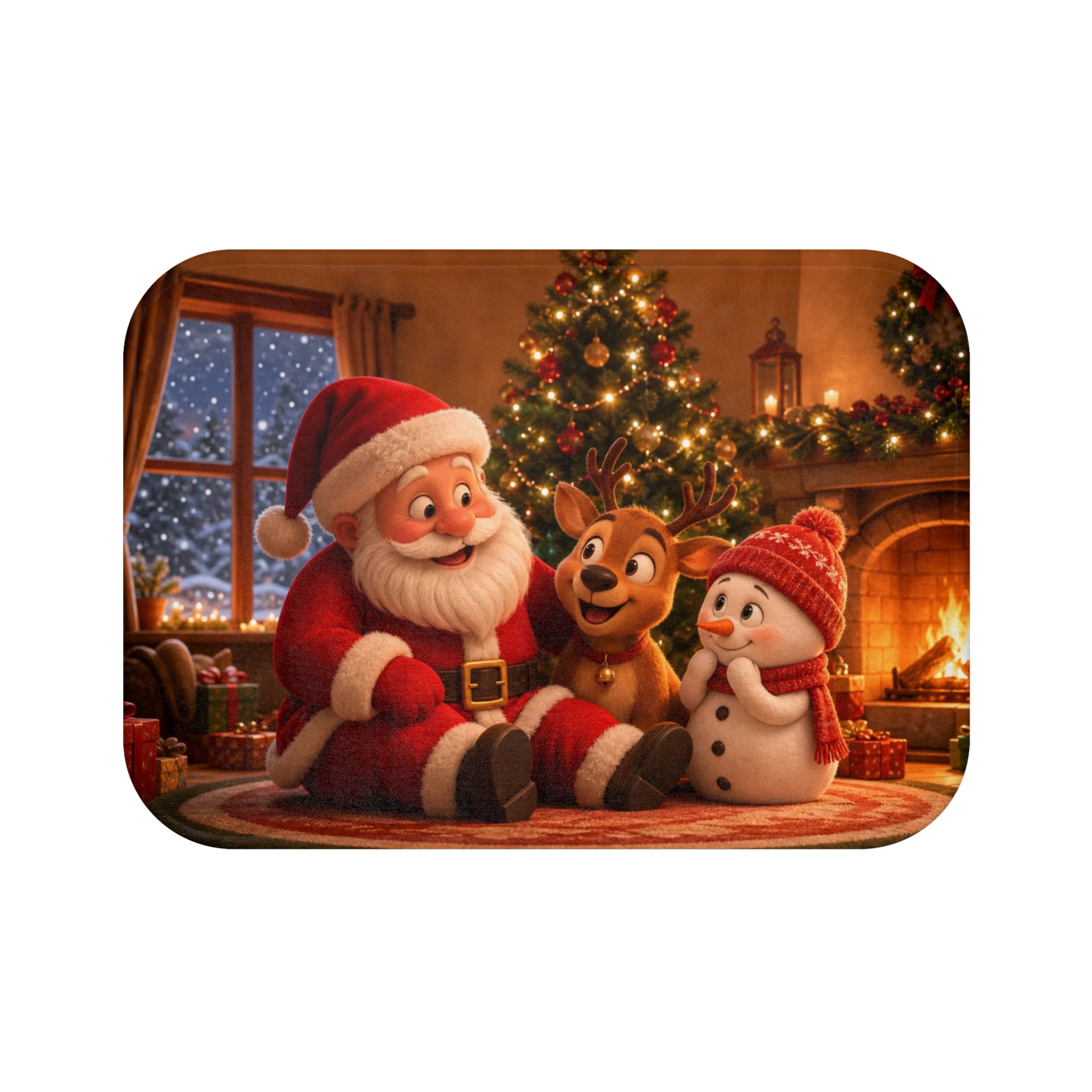 Christmas Santa & Friends Bath Mat - Festive Holiday Bathroom Rug with Santa, Reindeer & Snowman - Image 6