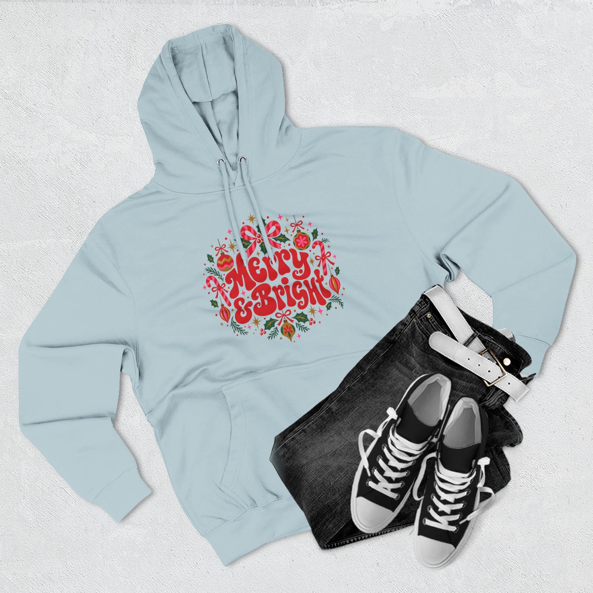 Merry and Bright Christmas Hoodie - Retro Groovy Holiday Ornaments Candy Cane Christmas Hoodie - Image 27