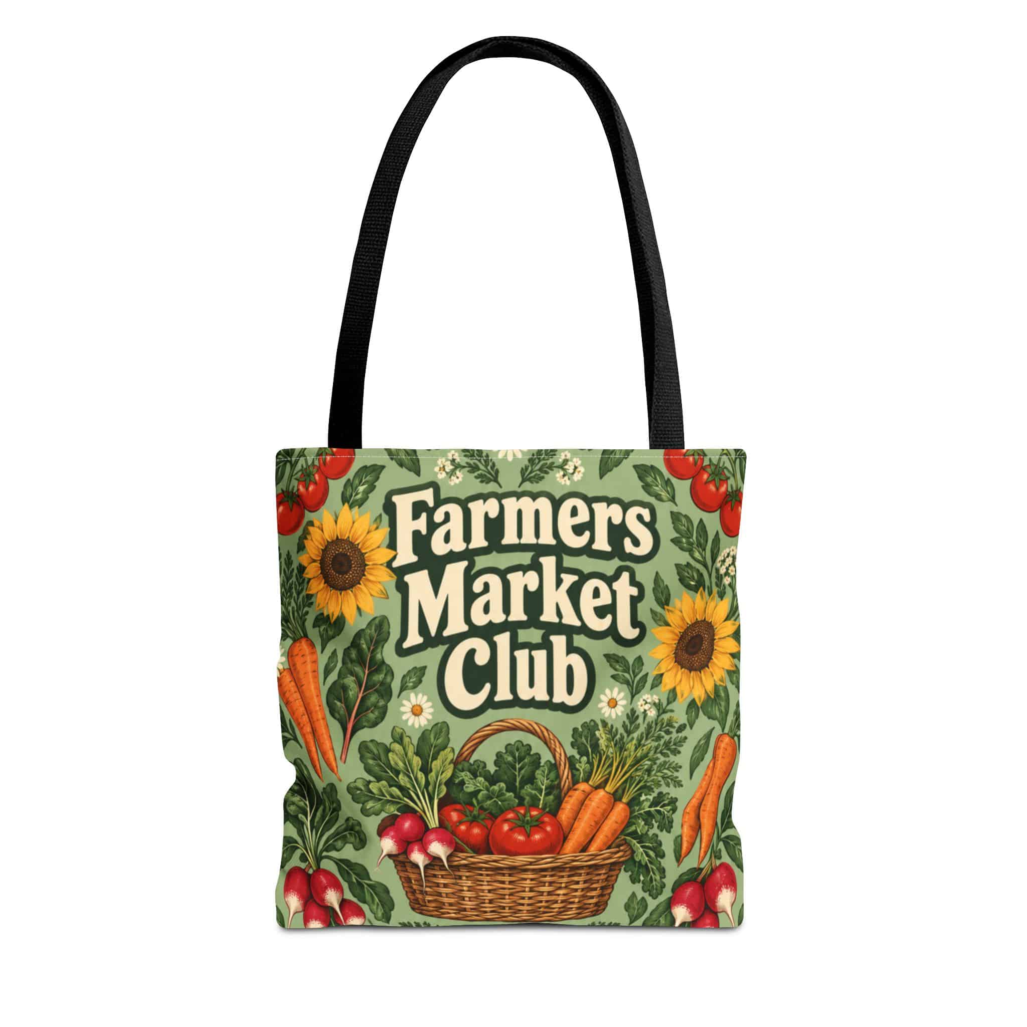 Farmers Market Club Tote Bag — Vintage Vegetable & Sunflower Market Shopper