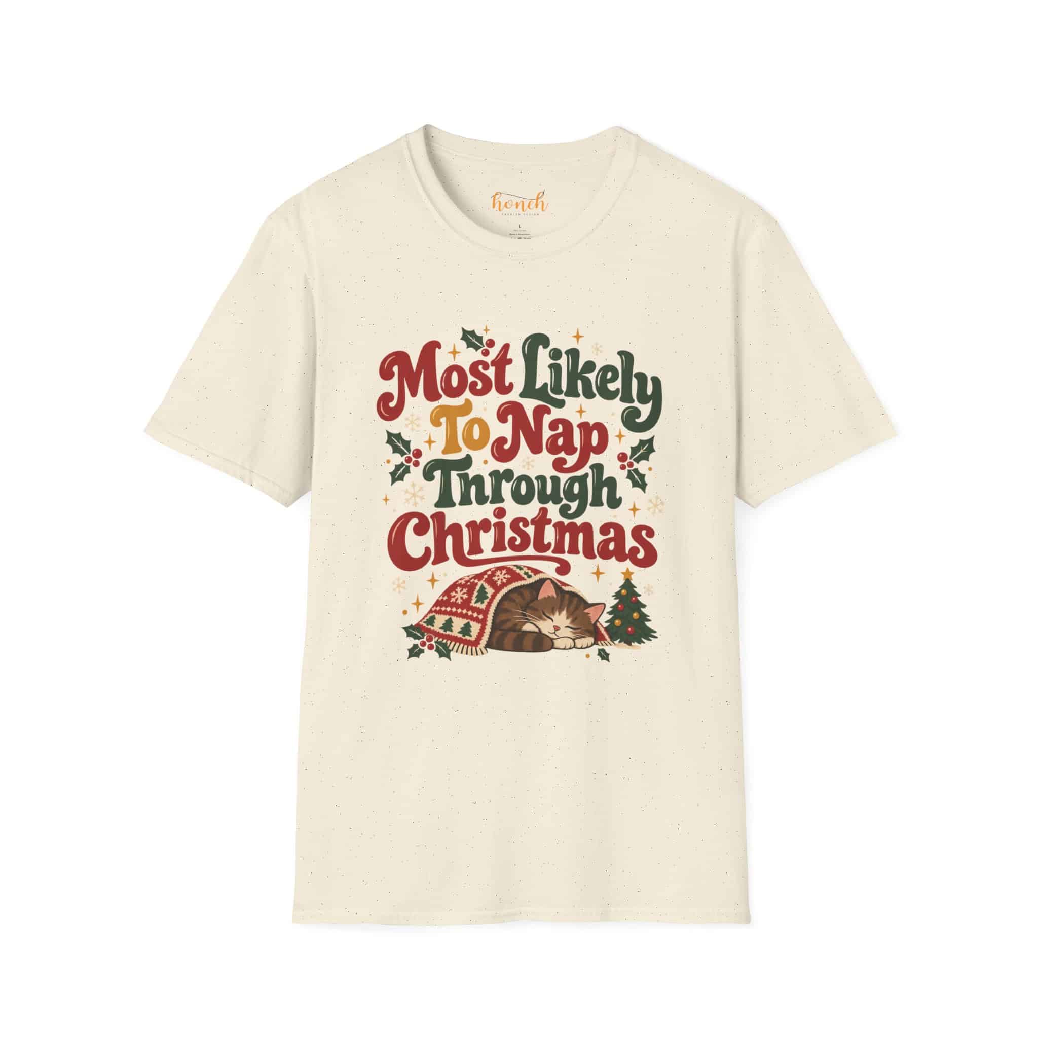 Most Likely To Nap Through Christmas Unisex Softstyle T-Shirt | Funny Holiday Graphic Tee - Image 16