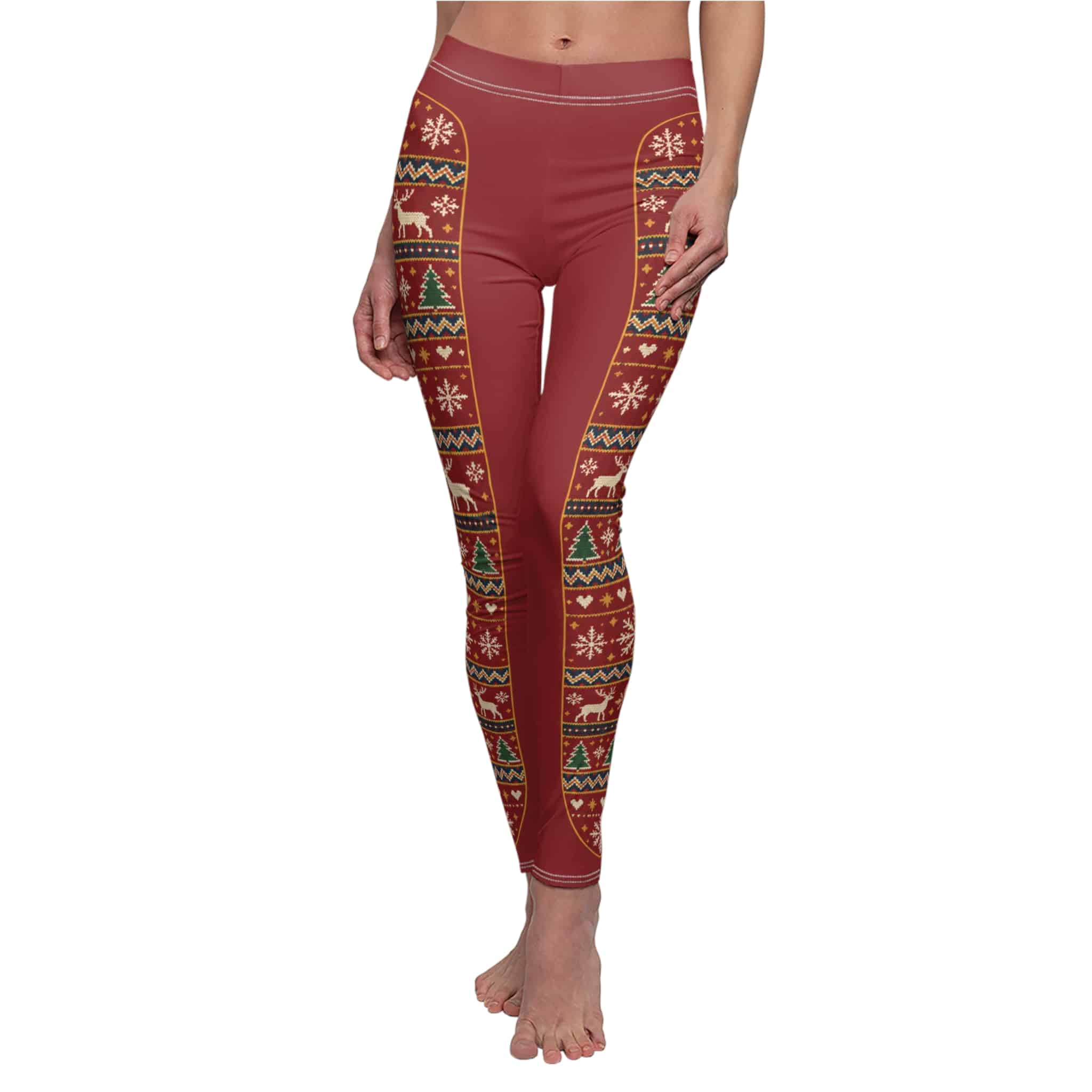 Fair Isle Christmas leggings - snowflakes, reindeer and fir trees in a cosy knit look - Image 2
