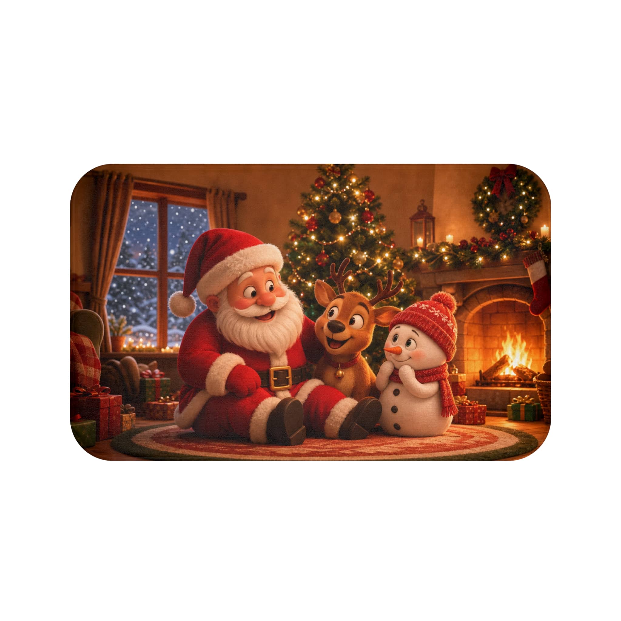Christmas Santa & Friends Bath Mat - Festive Holiday Bathroom Rug with Santa, Reindeer & Snowman - Image 2