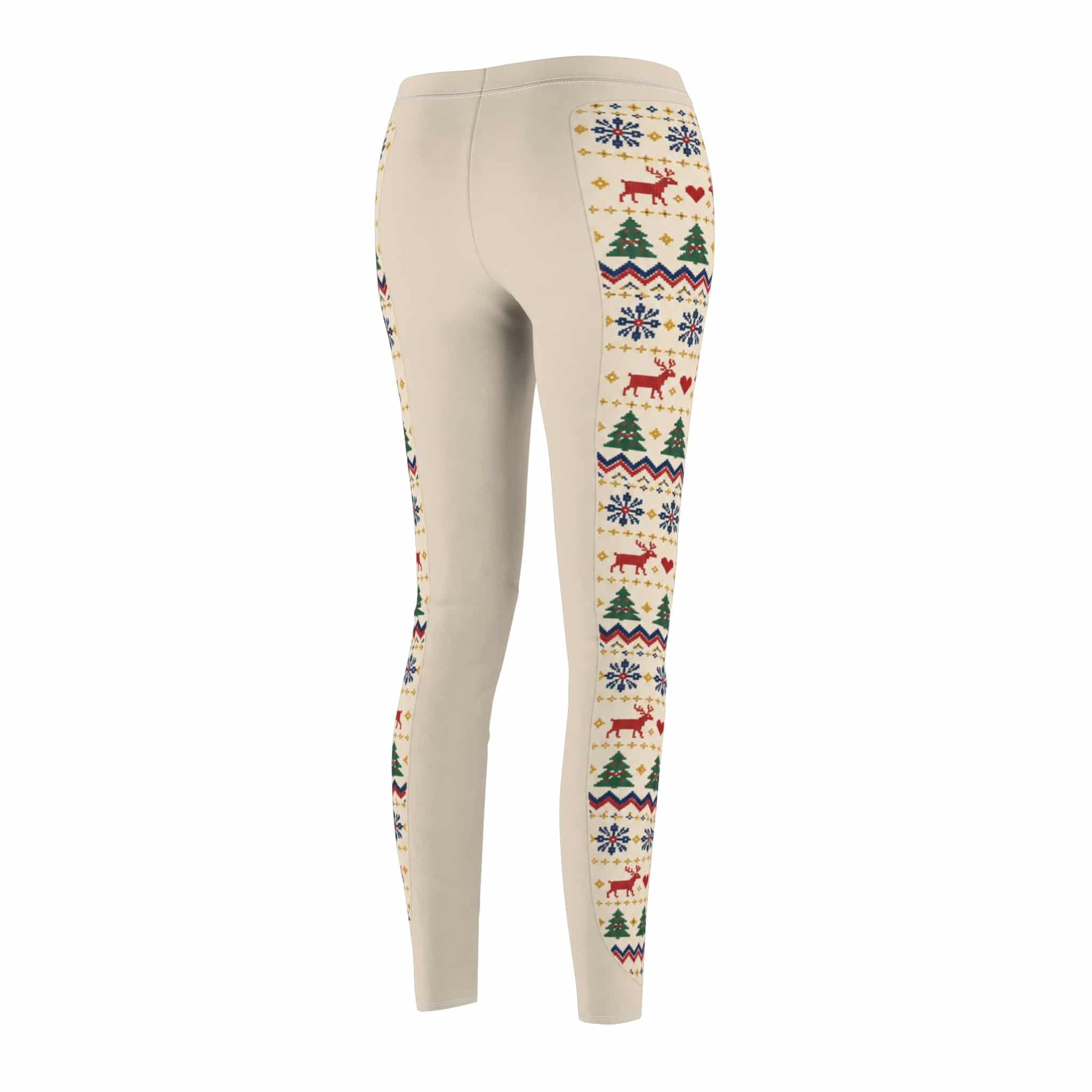 Cream Winter Fair Isle Leggings - Red & Navy Reindeer Snowflake Panel - Image 7