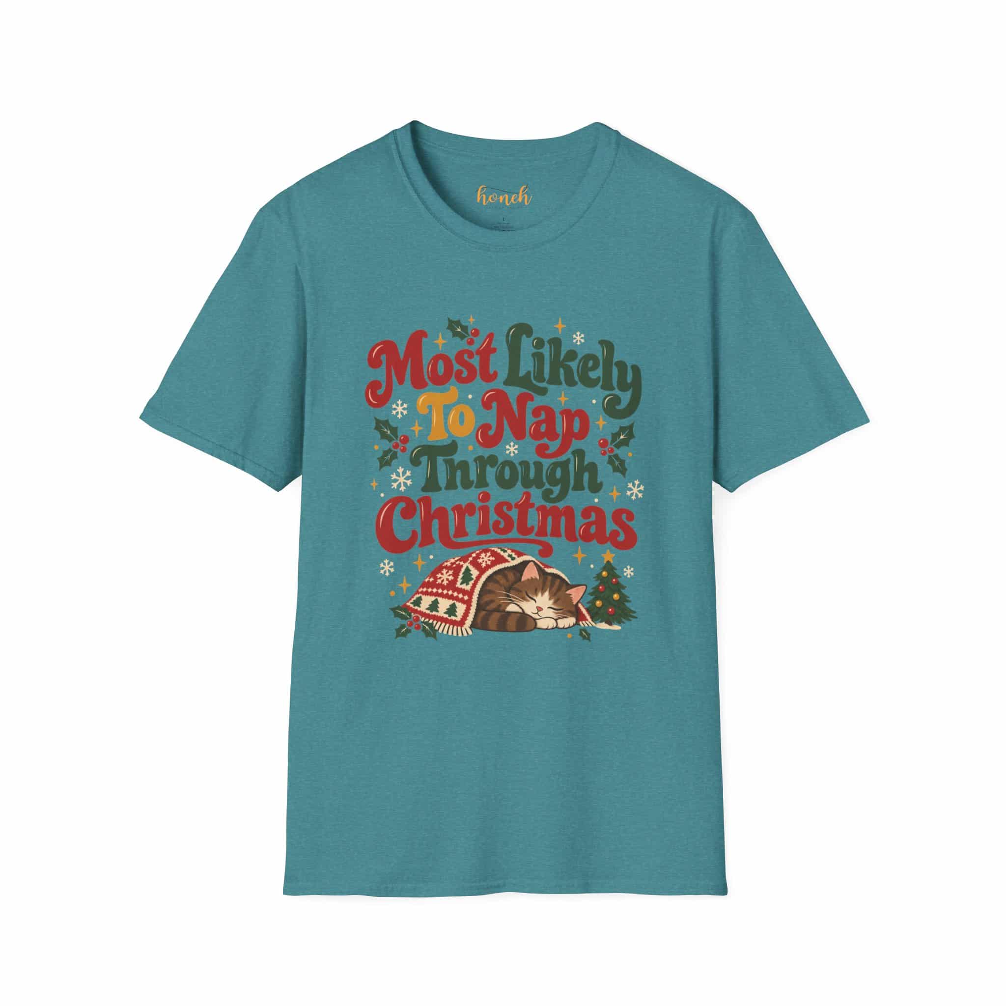 Most Likely To Nap Through Christmas Unisex Softstyle T-Shirt | Funny Holiday Graphic Tee - Image 30