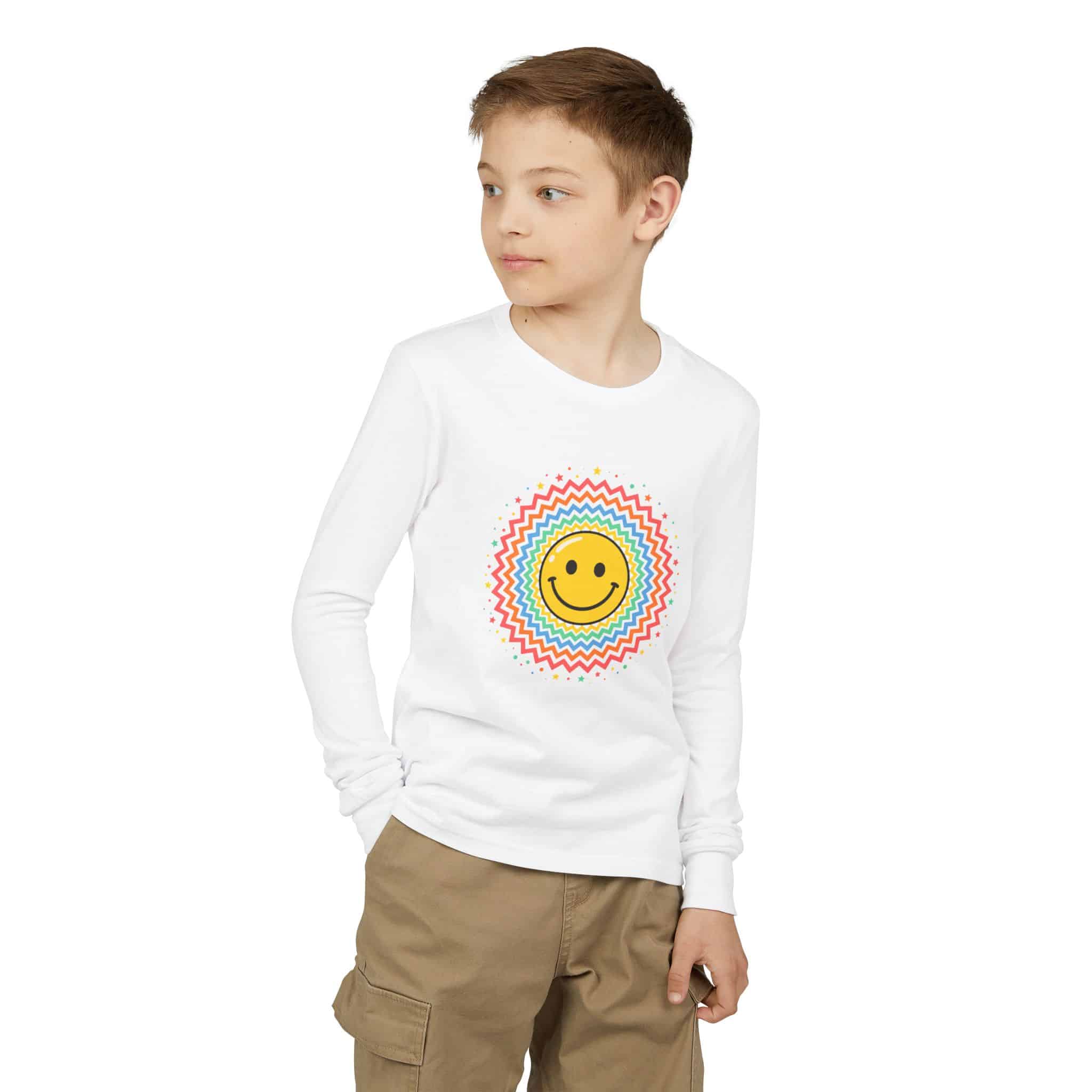 Smiley Sun Rainbow - kids long sleeve tee by Honeh