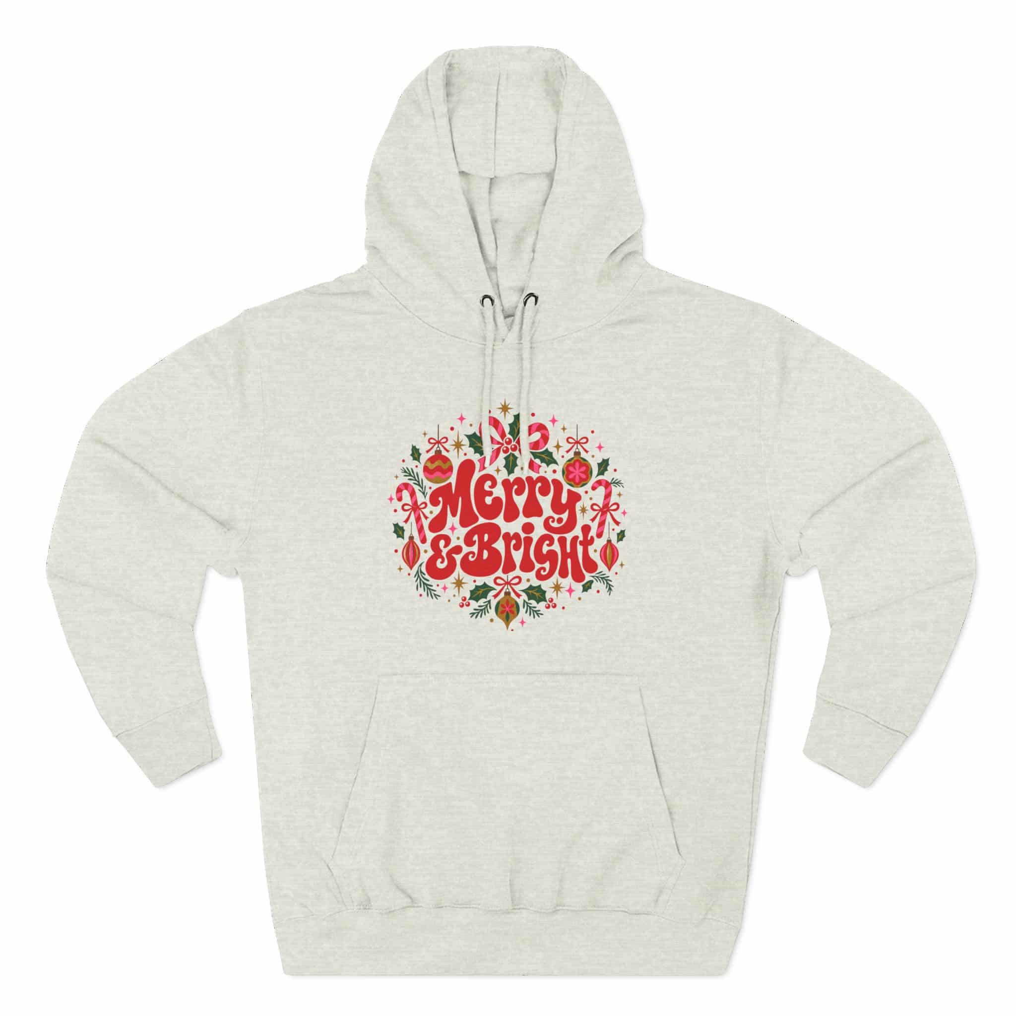 Merry and Bright Christmas Hoodie - Retro Groovy Holiday Ornaments Candy Cane Christmas Hoodie - Image 23