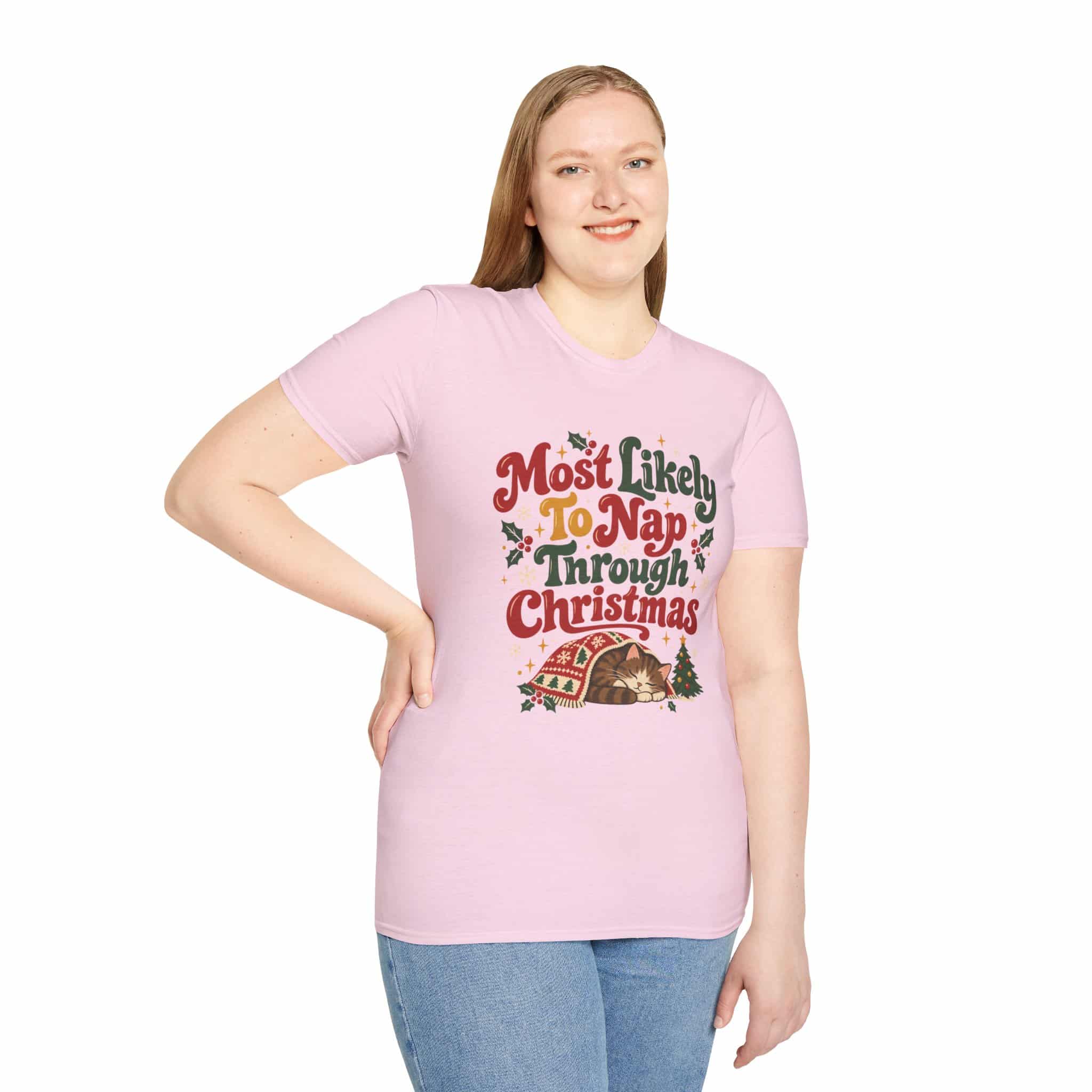 Most Likely To Nap Through Christmas Unisex Softstyle T-Shirt | Funny Holiday Graphic Tee - Image 54