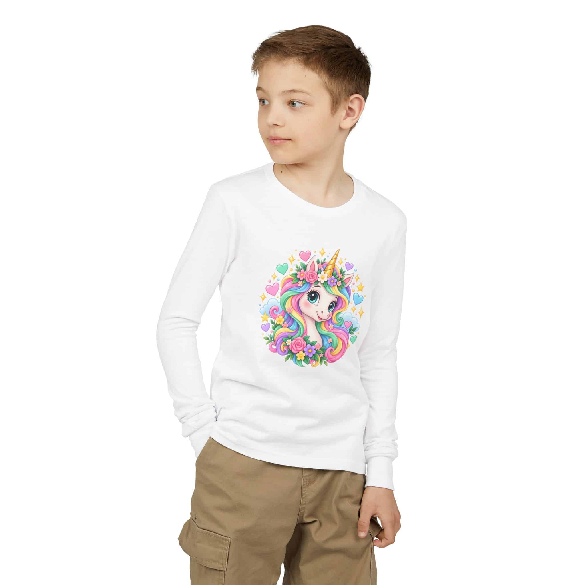 Unicorn Rainbow Heart - kids long sleeve tee by Honeh