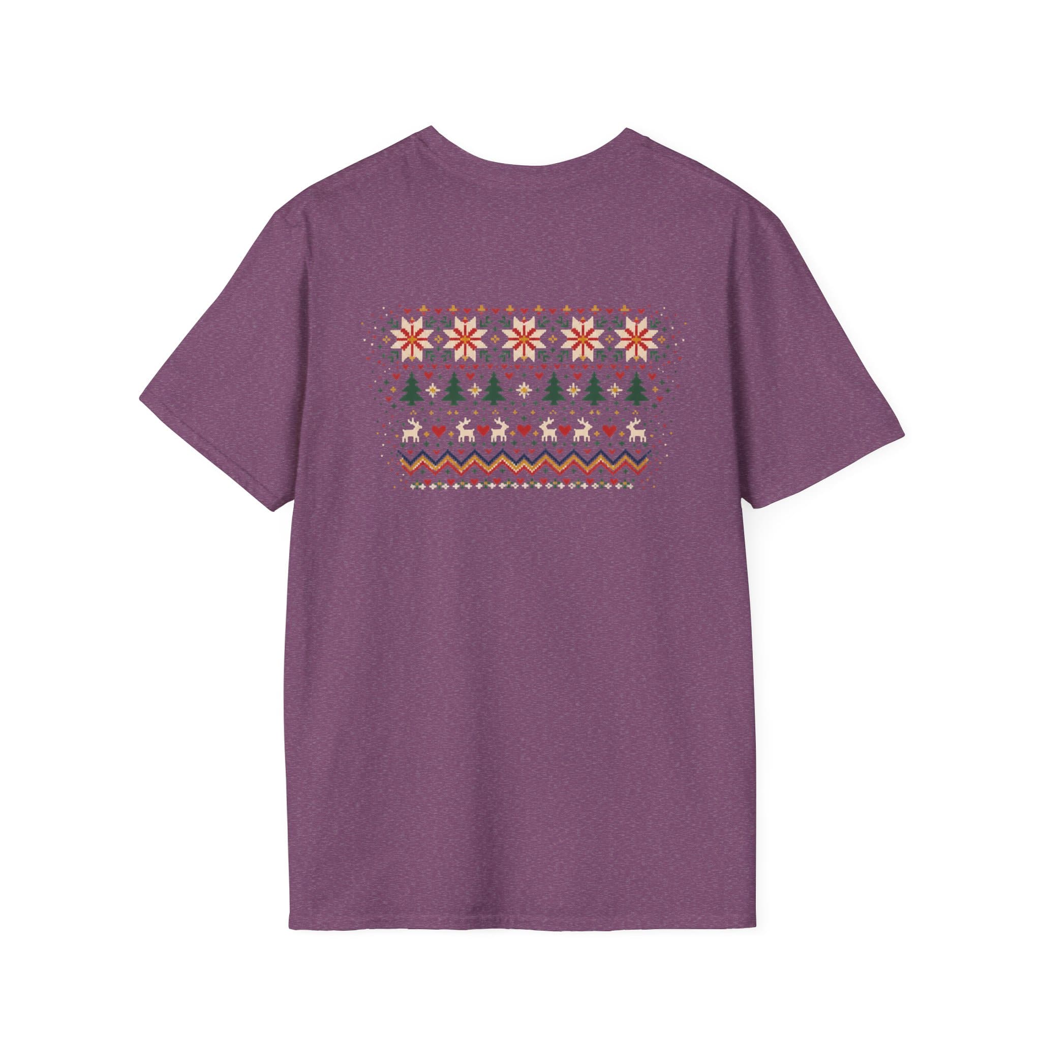 Fair Isle Reindeer Unisex Softstyle T-Shirt - Knit-Look Christmas Graphic Tee - Image 31