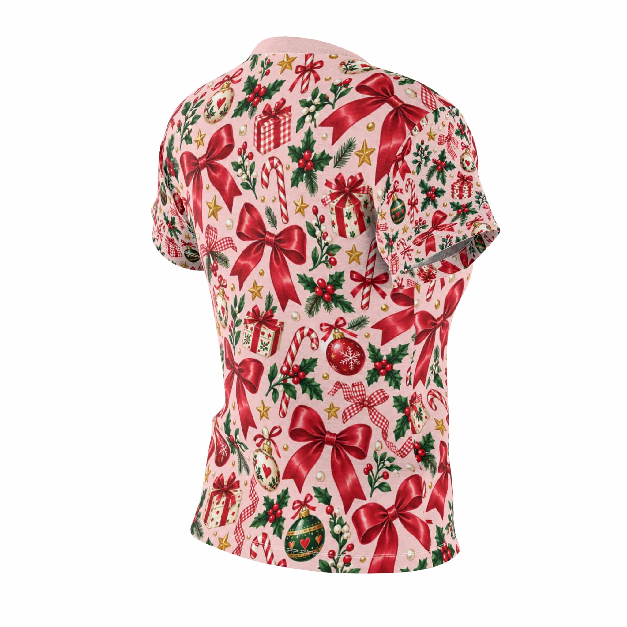 Coquette Bows and Baubles Christmas Tee, Pink and Red Women's Holiday Shirt - Image 5