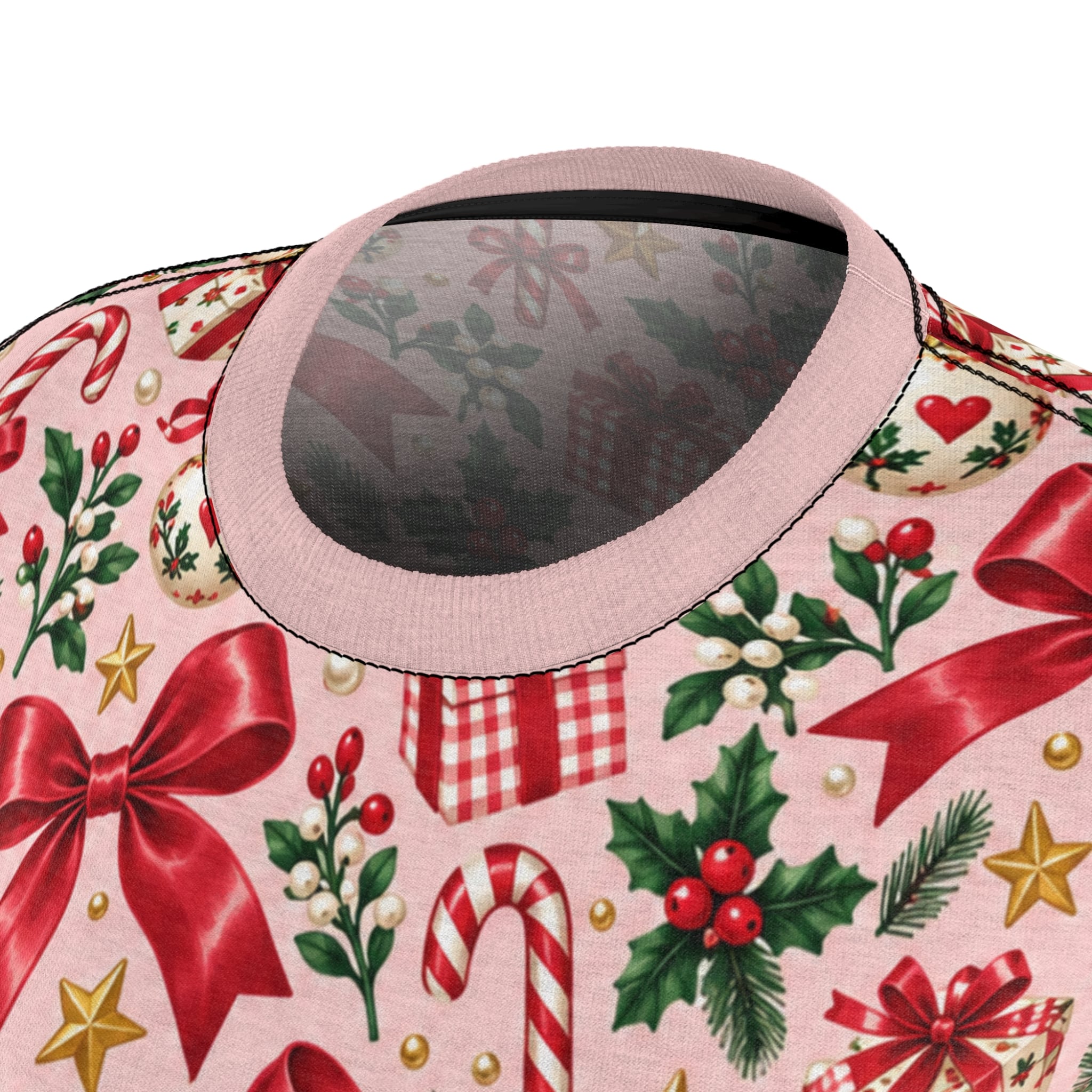 Coquette Bows and Baubles Christmas Tee, Pink and Red Women's Holiday Shirt - Image 12