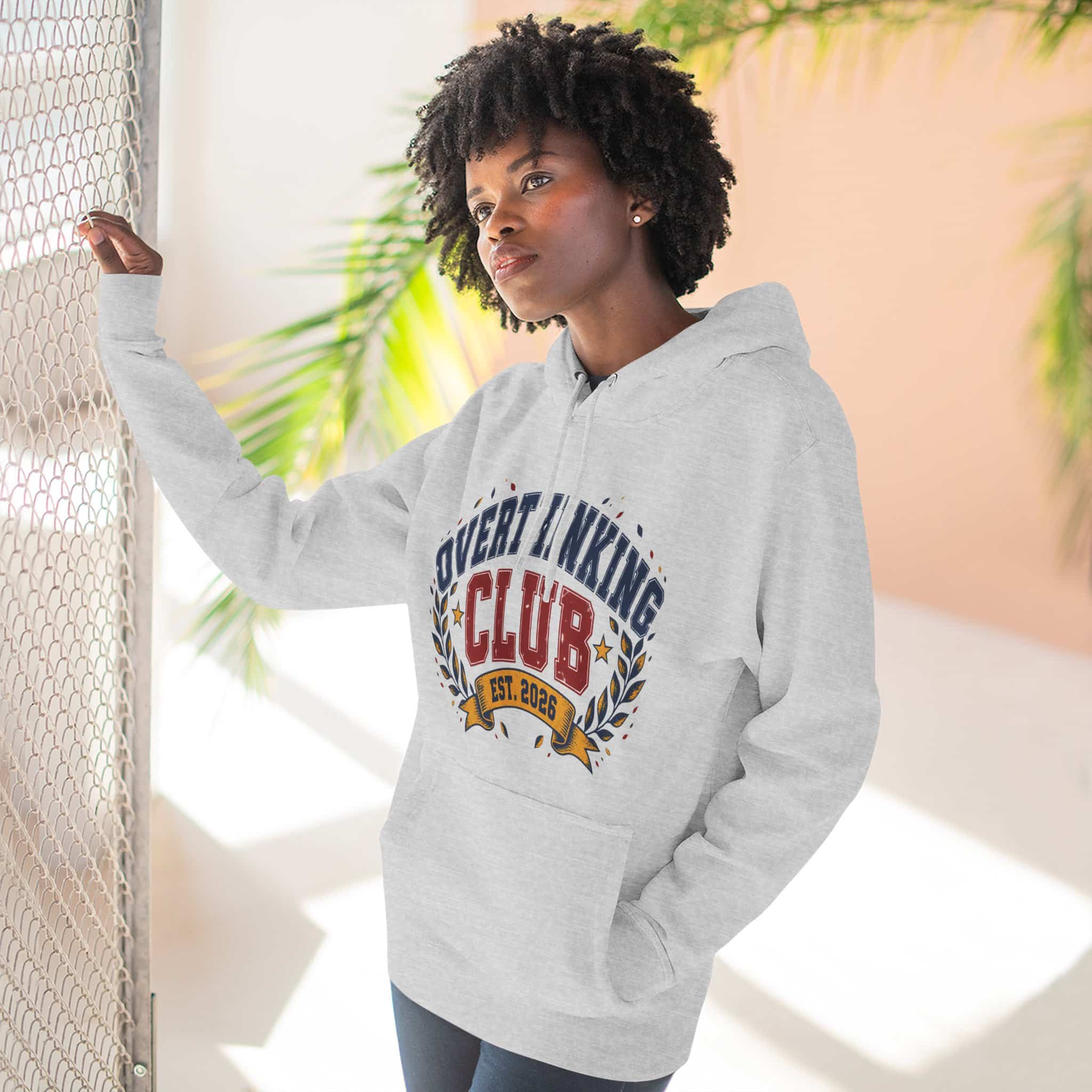 Overthinking Club Hoodie - Funny Vintage Collegiate Varsity Style Humor Hoodie - Image 6