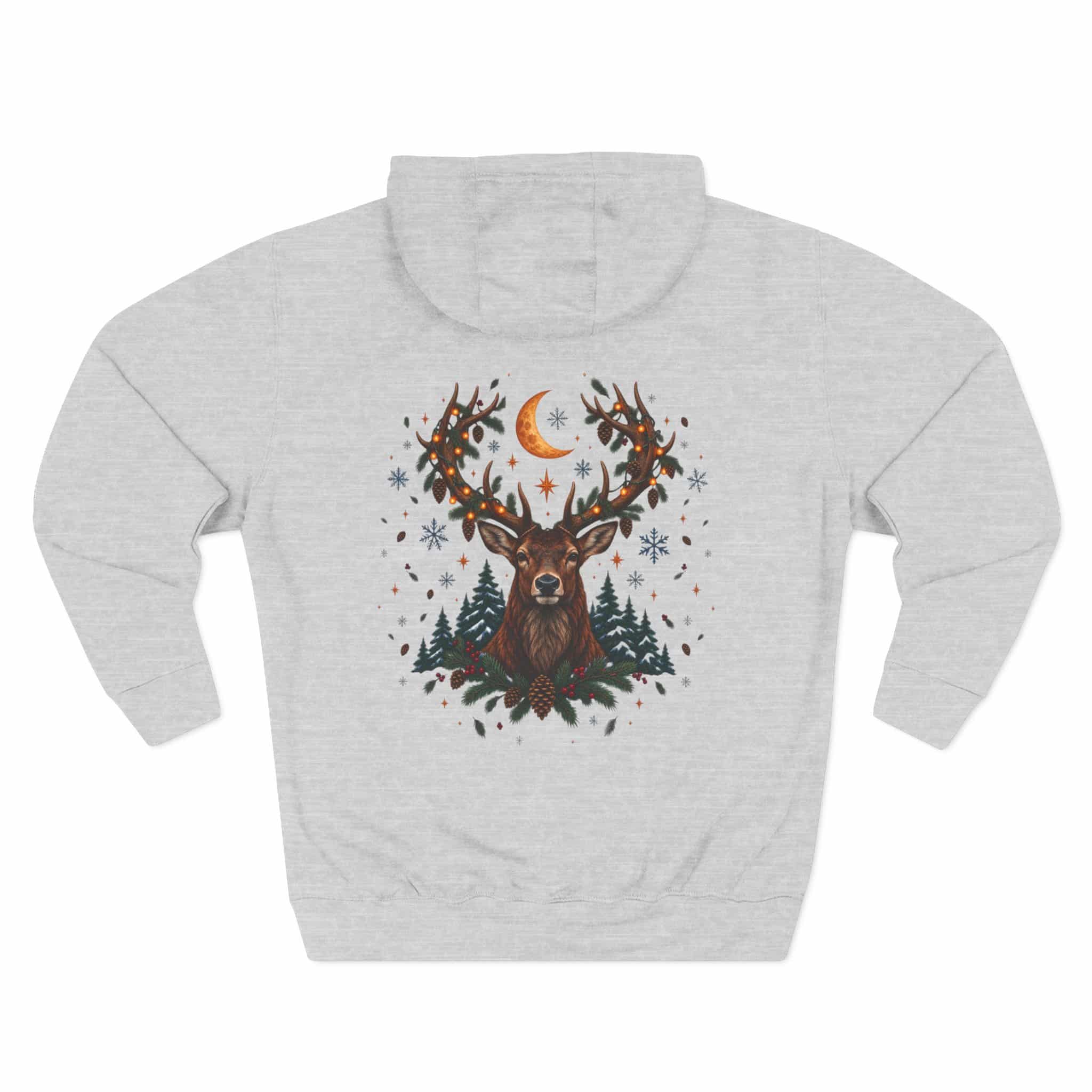 Woodland Winter Cabin Hoodie - Cozy Christmas Forest Stag Pine Trees Snowy Cabin Hoodie - Image 9