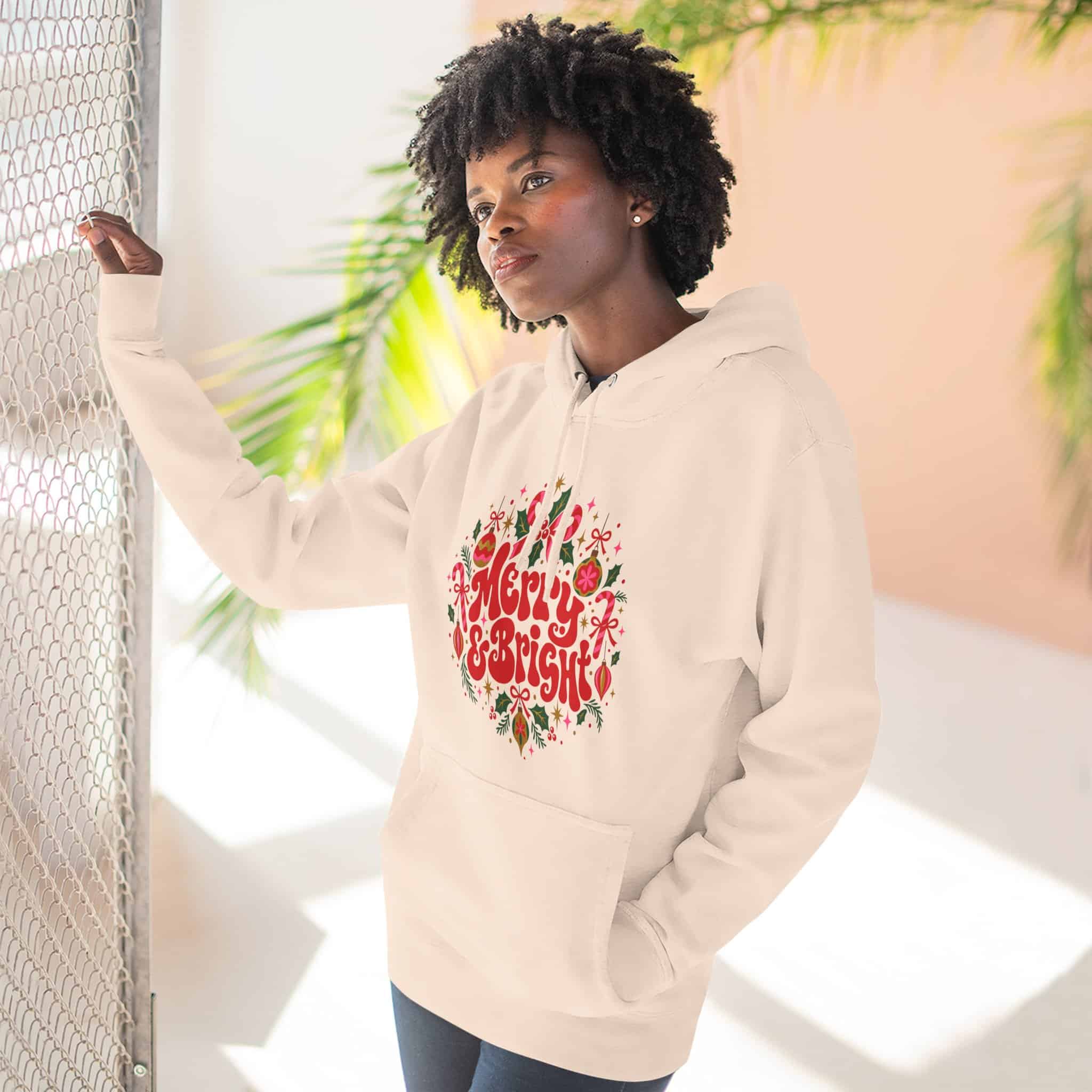 Merry and Bright Christmas Hoodie - Retro Groovy Holiday Ornaments Candy Cane Christmas Hoodie - Image 16
