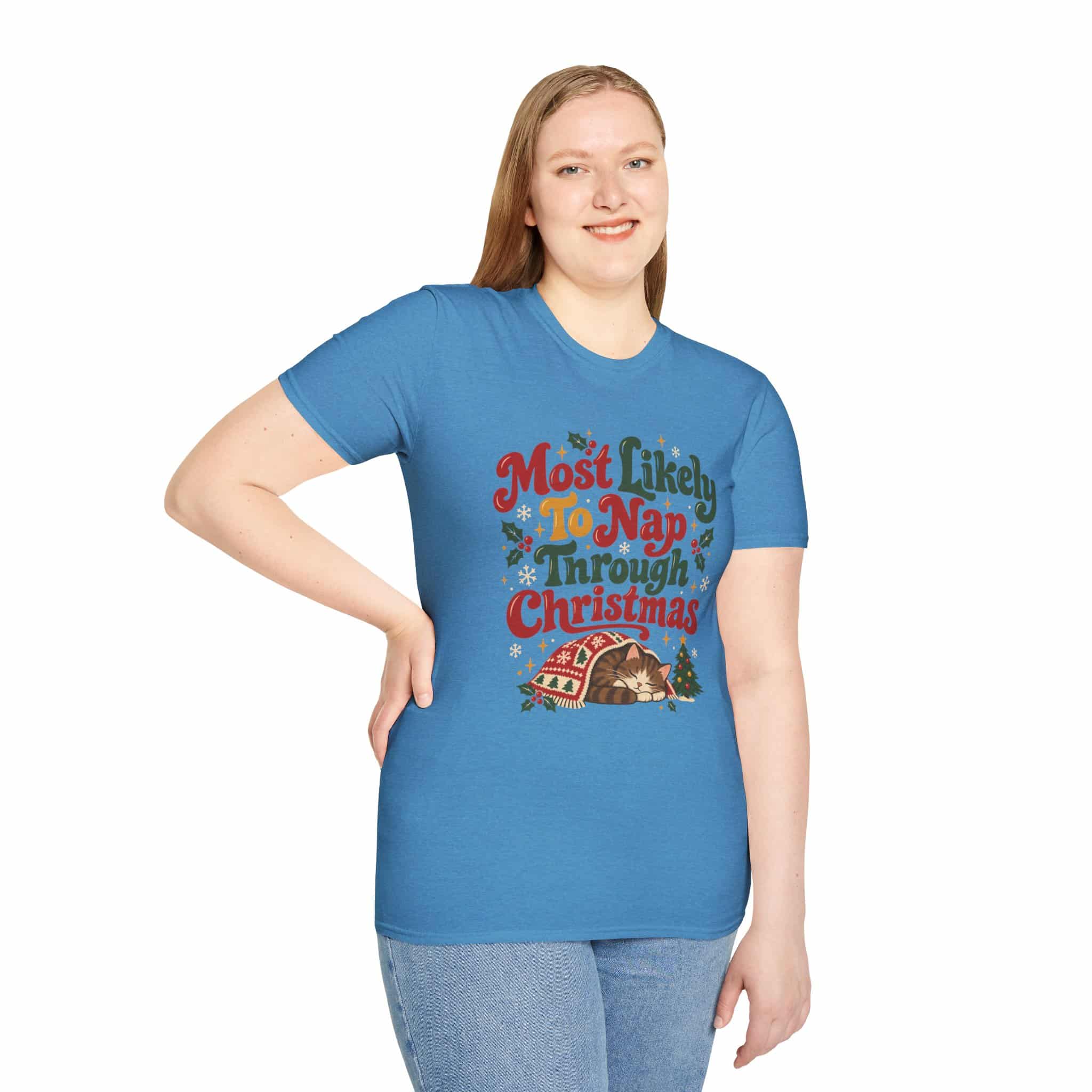 Most Likely To Nap Through Christmas Unisex Softstyle T-Shirt | Funny Holiday Graphic Tee - Image 40