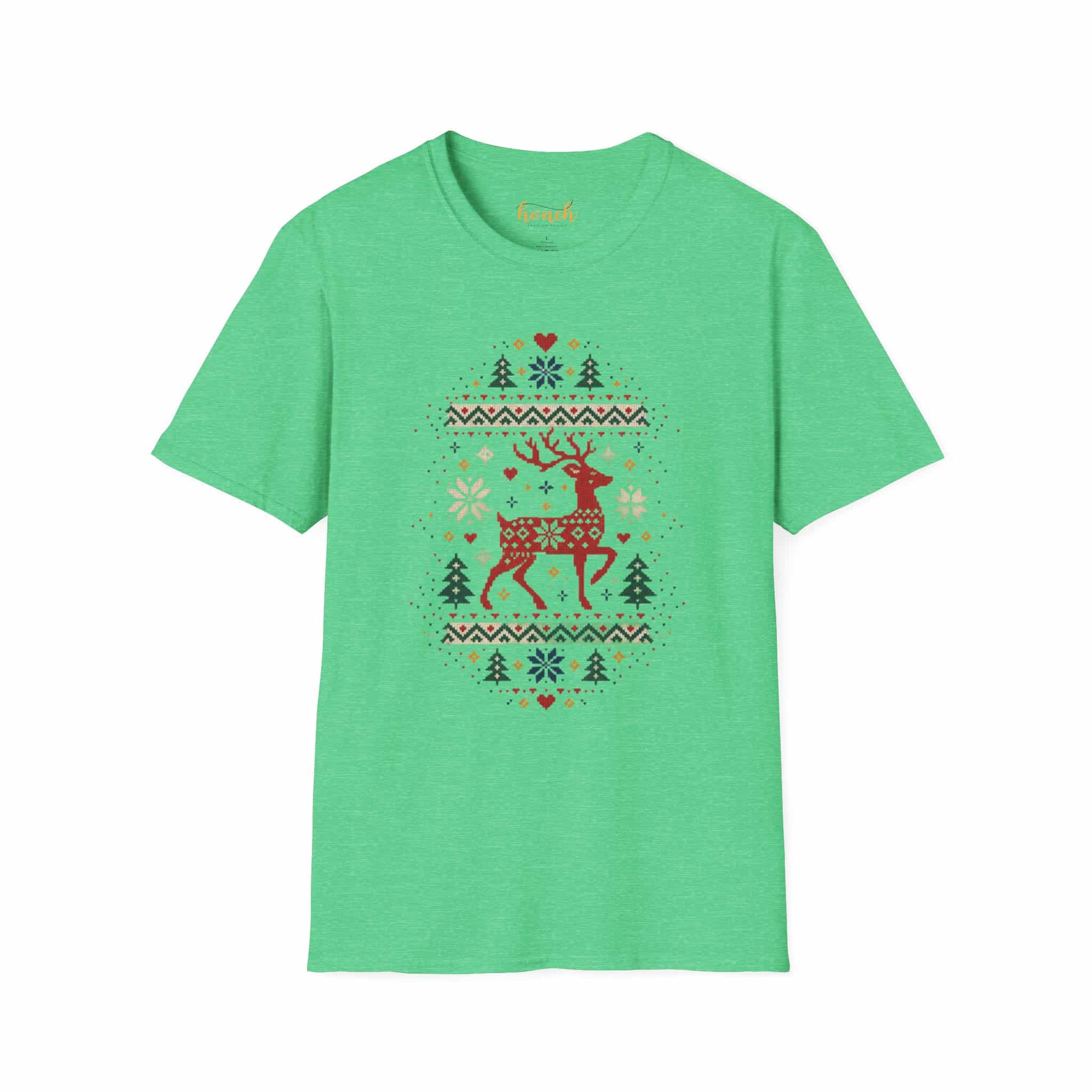 Fair Isle Reindeer Unisex Softstyle T-Shirt - Knit-Look Christmas Graphic Tee - Image 23