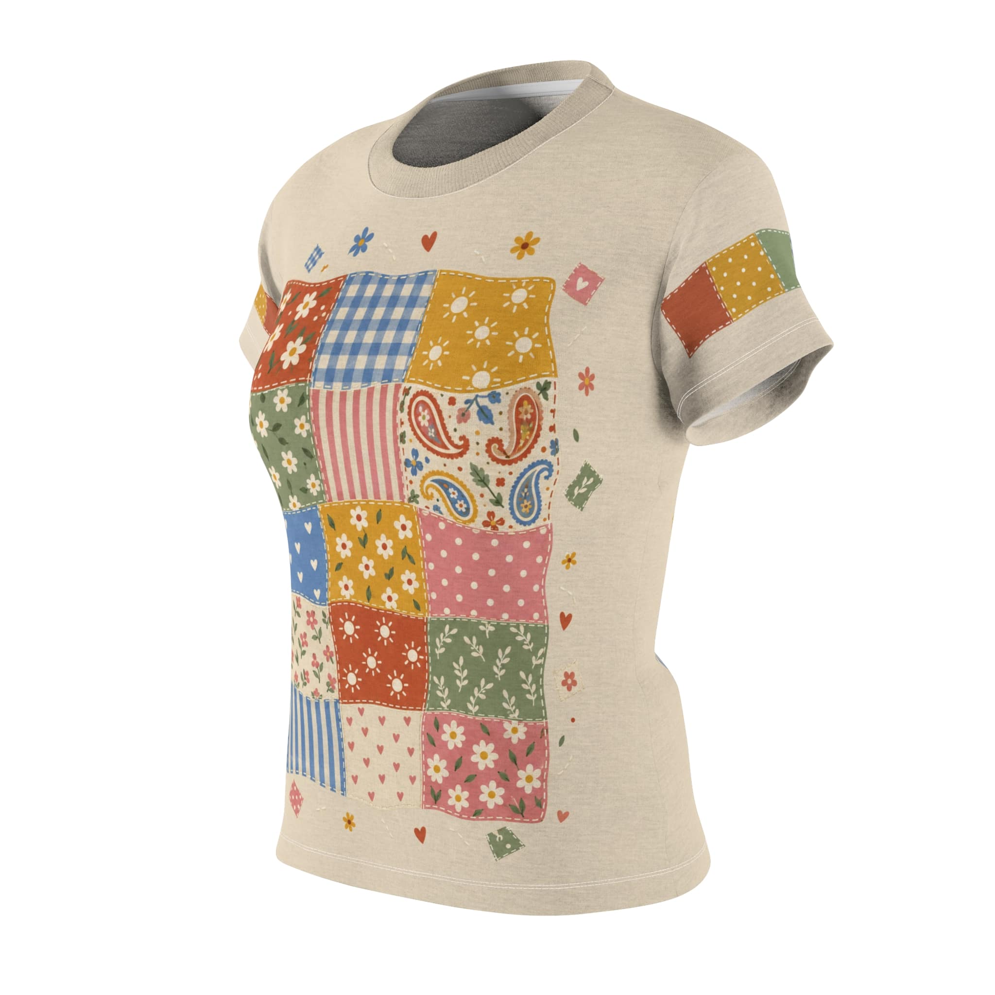 Boho Patchwork Quilt Tee - Vintage Quilt Print Women's T-Shirt - Image 4