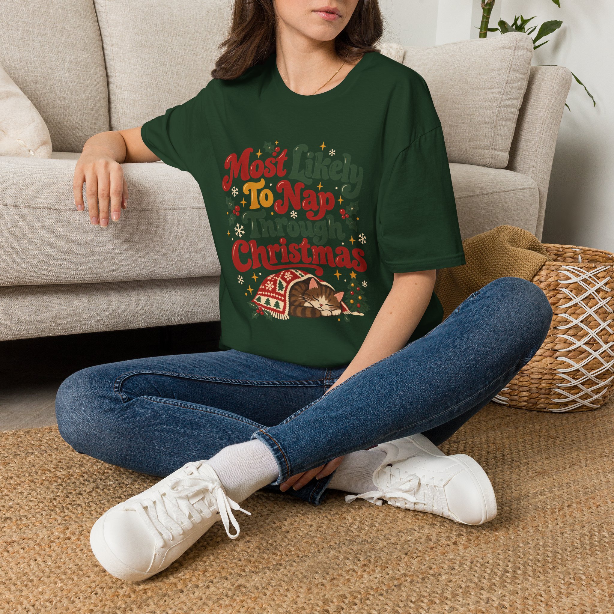 Most Likely To Nap Through Christmas Unisex Softstyle T-Shirt | Funny Holiday Graphic Tee - Image 22
