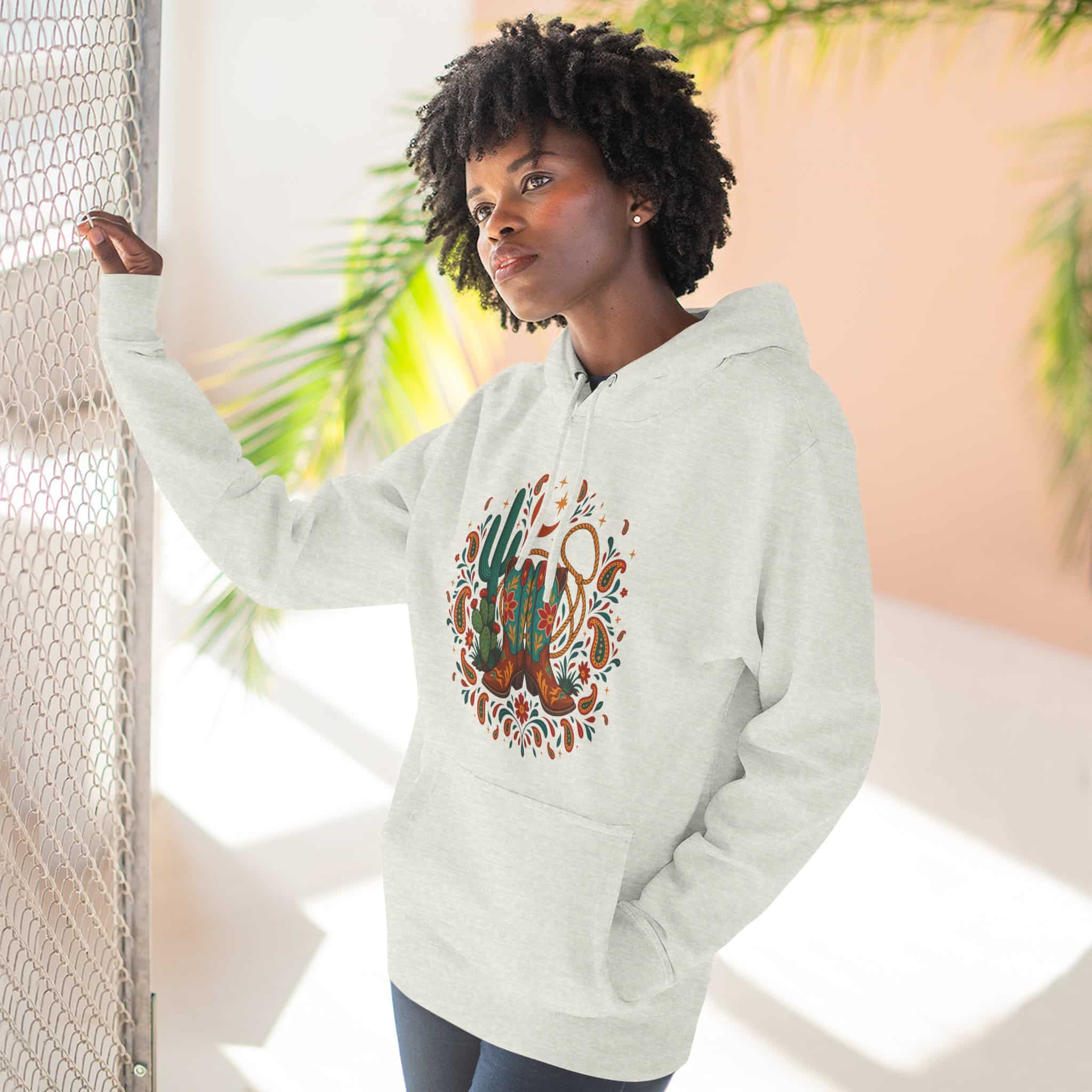 Western Desert Cowgirl Hoodie - Cowboy Boots Cactus Bandana Paisley Boho Hoodie - Image 21