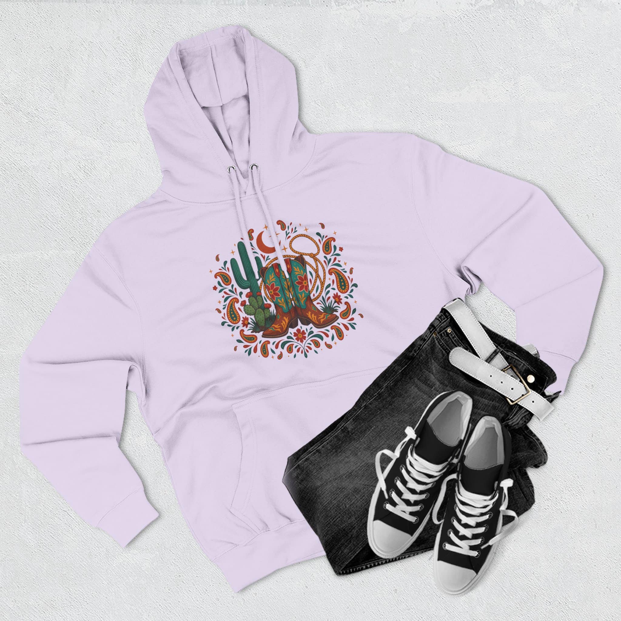 Western Desert Cowgirl Hoodie - Cowboy Boots Cactus Bandana Paisley Boho Hoodie - Image 32