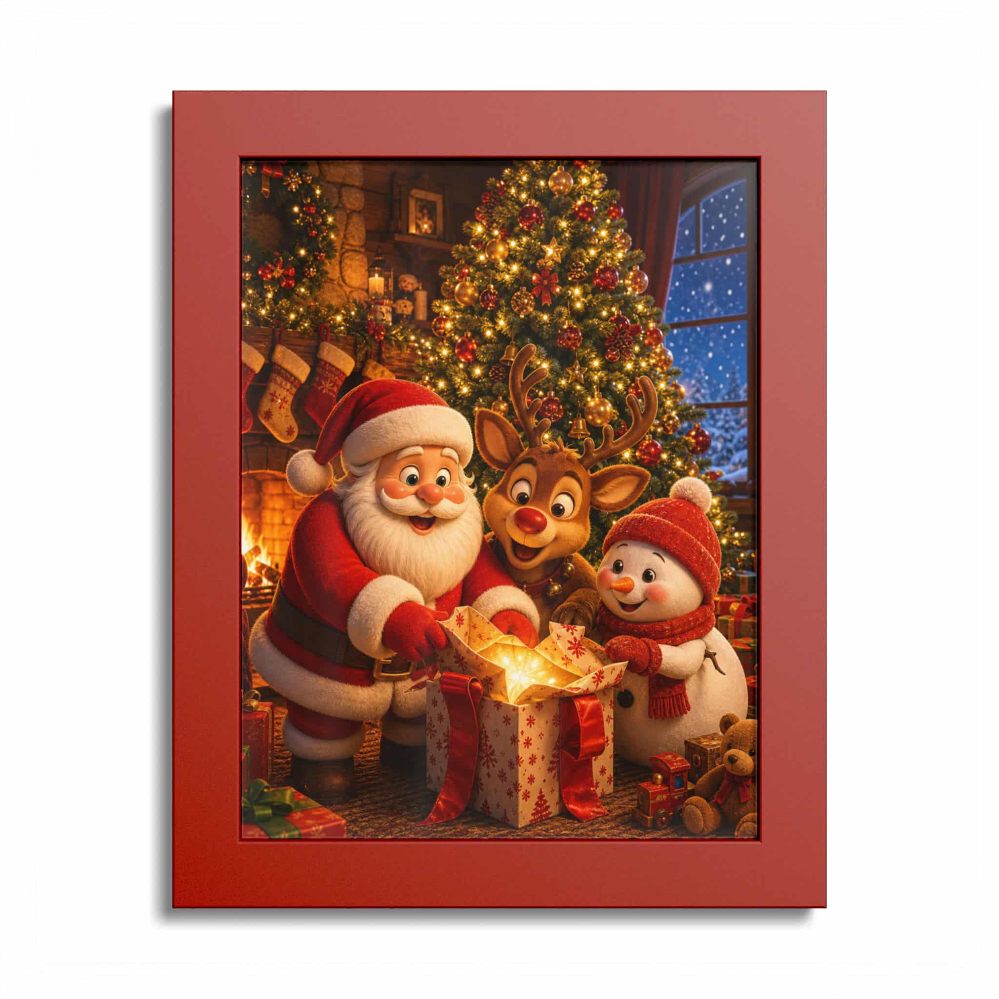 Santa Reindeer Snowman under the Tree Christmas Poster - Image 3