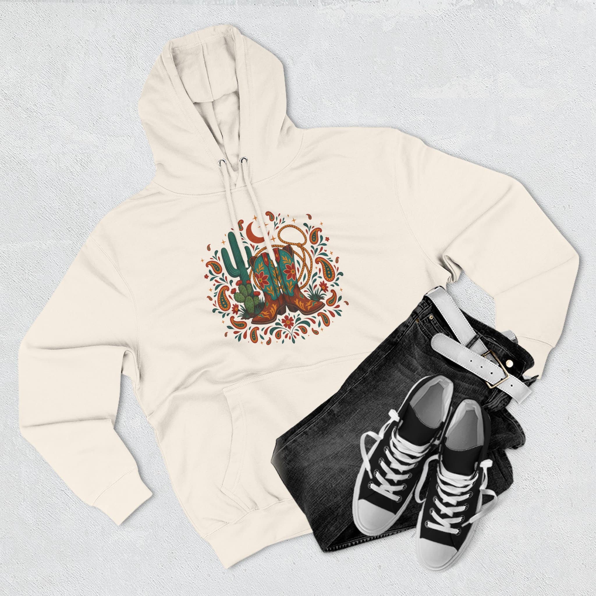 Western Desert Cowgirl Hoodie - Cowboy Boots Cactus Bandana Paisley Boho Hoodie - Image 12