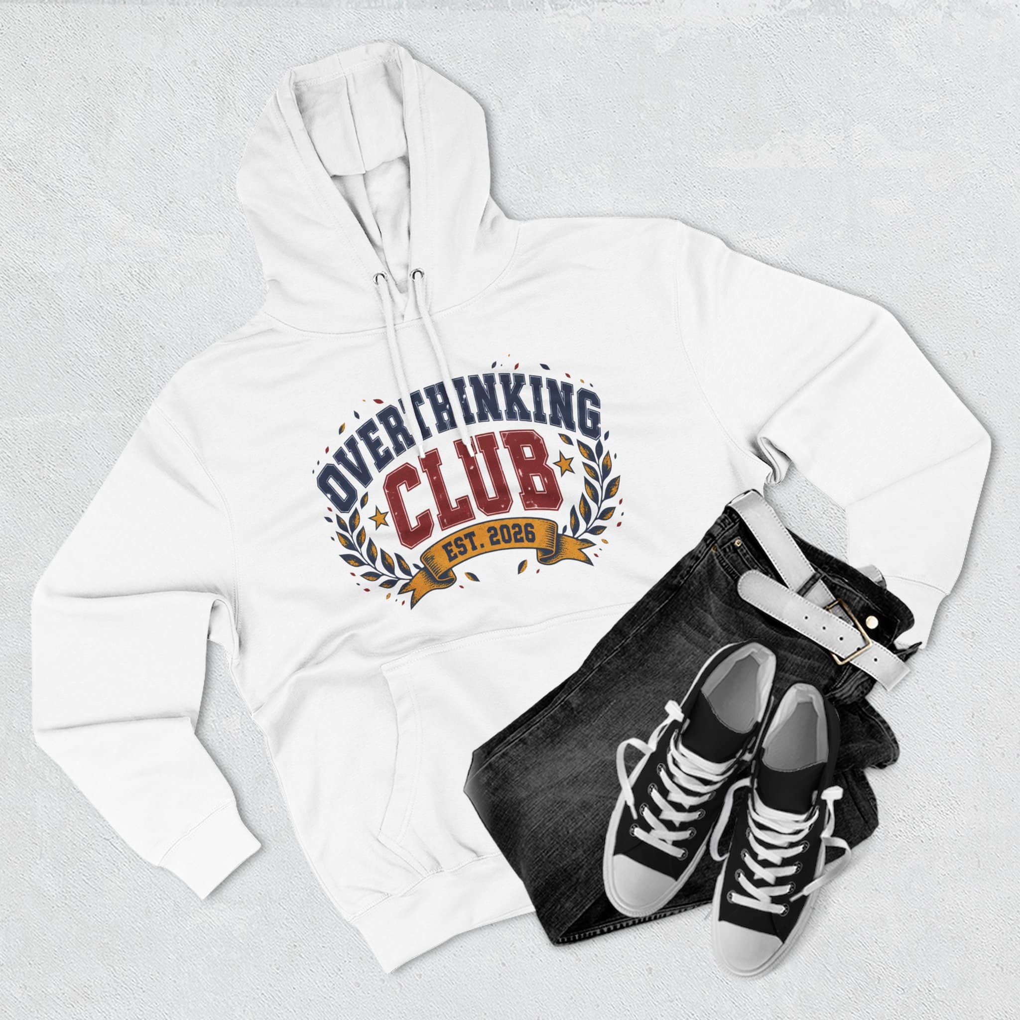 Overthinking Club Hoodie - Funny Vintage Collegiate Varsity Style Humor Hoodie - Image 2