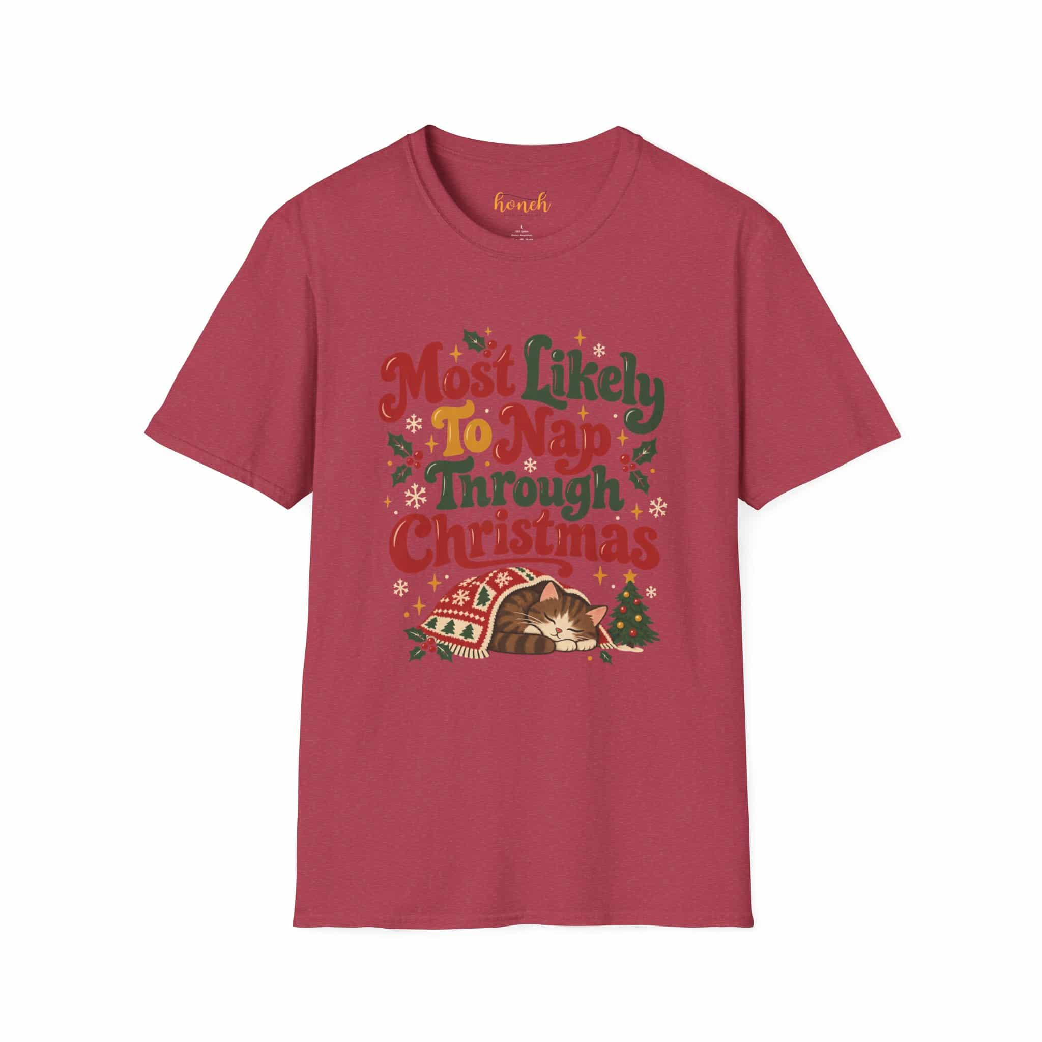 Most Likely To Nap Through Christmas Unisex Softstyle T-Shirt | Funny Holiday Graphic Tee - Image 65
