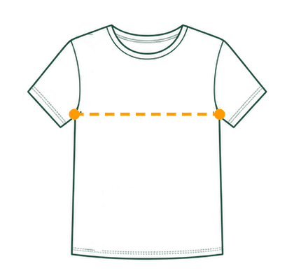 Tee with a dashed line across the chest showing where to measure chest or bust