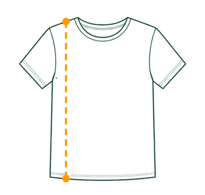 Tee with a dashed vertical line from shoulder to hem showing where to measure length